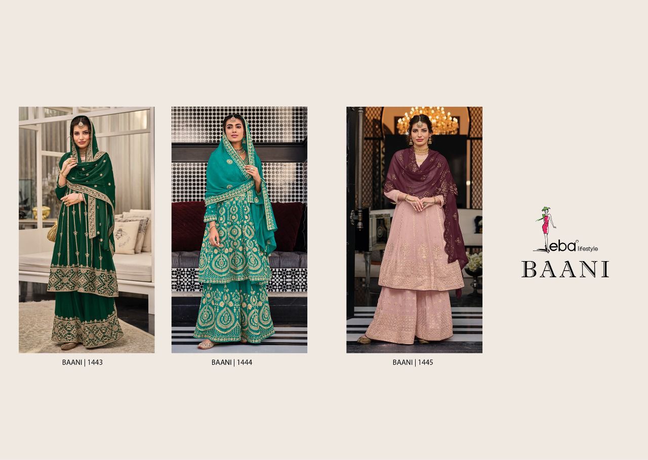 Eba Lifestyle Baani Georgette With Heavy Embroidery Designer Ready Made Plazzo Suits Wholesaler Surat