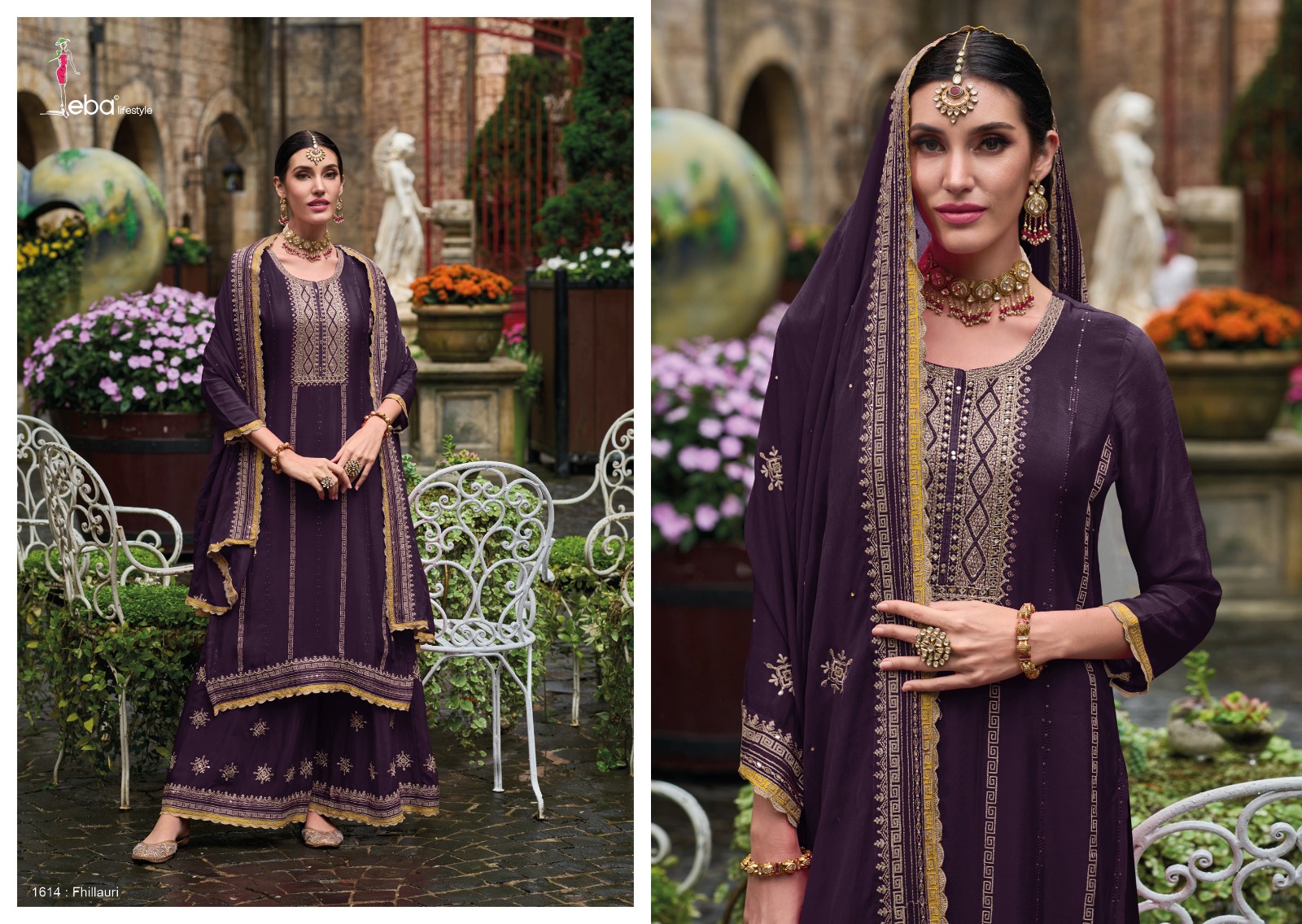 Eba Lifestyle Fhillauri Chinon With Heavy Embroidery Designer Festive Wear Suits Wholesaler Surat