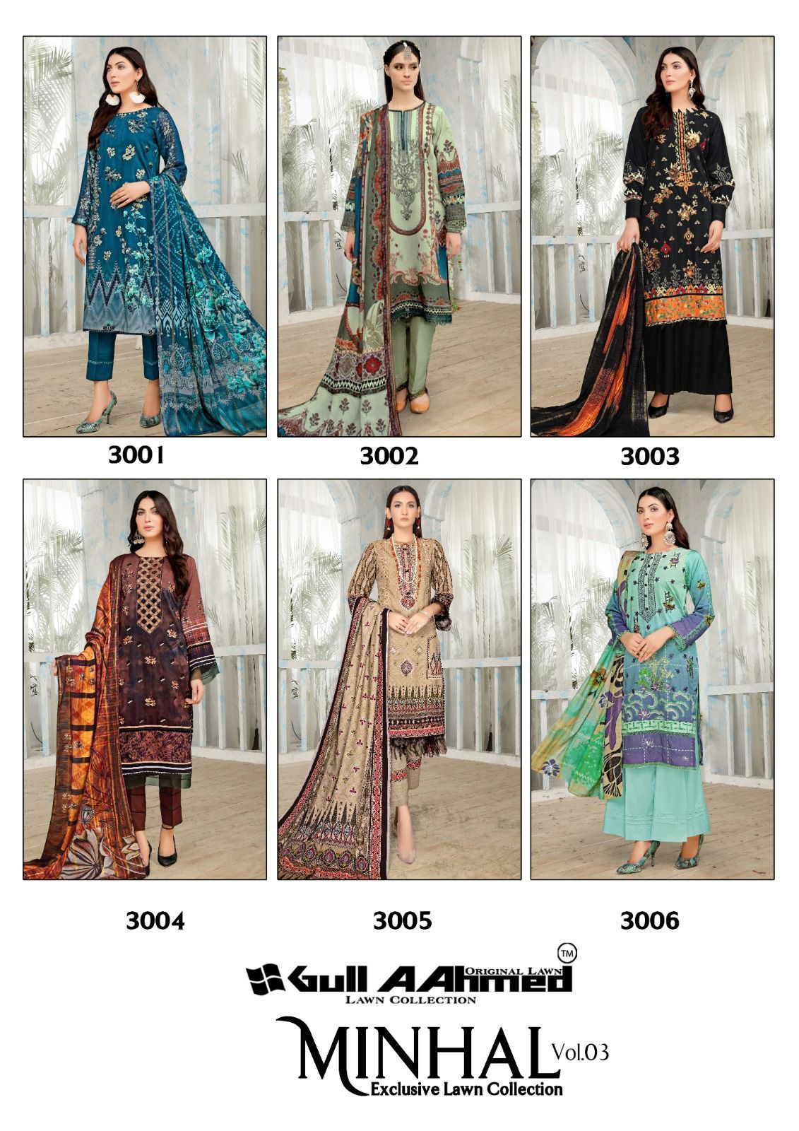GULL AAHMED MINHAL EXCLUSIVE LAWN COLLECTION VOL 3 PRINTED SUIT