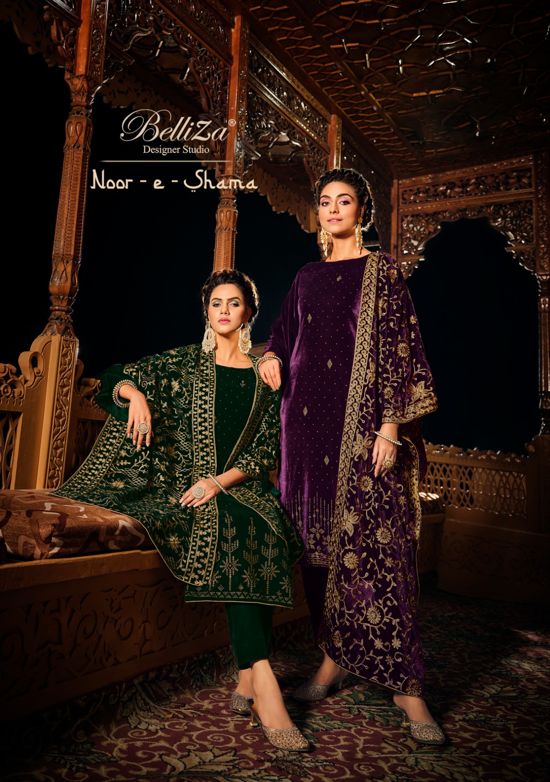 BELLIZA DESIGNER STUDIO NOOR E SHAMA VELVET DESIGNER SUIT