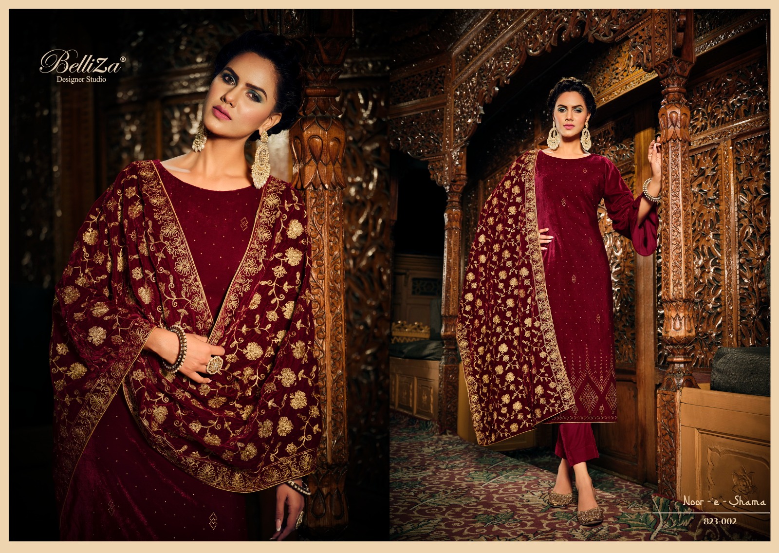 BELLIZA DESIGNER STUDIO NOOR E SHAMA VELVET DESIGNER SUIT