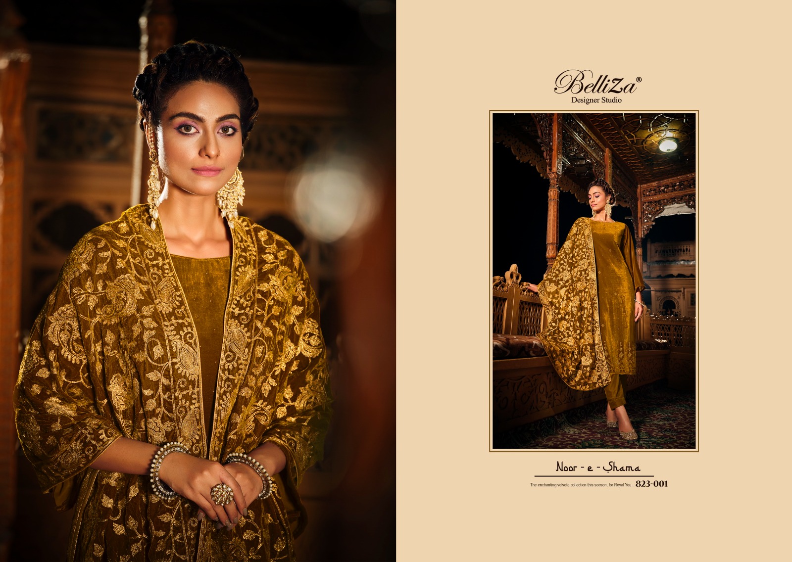 BELLIZA DESIGNER STUDIO NOOR E SHAMA VELVET DESIGNER SUIT