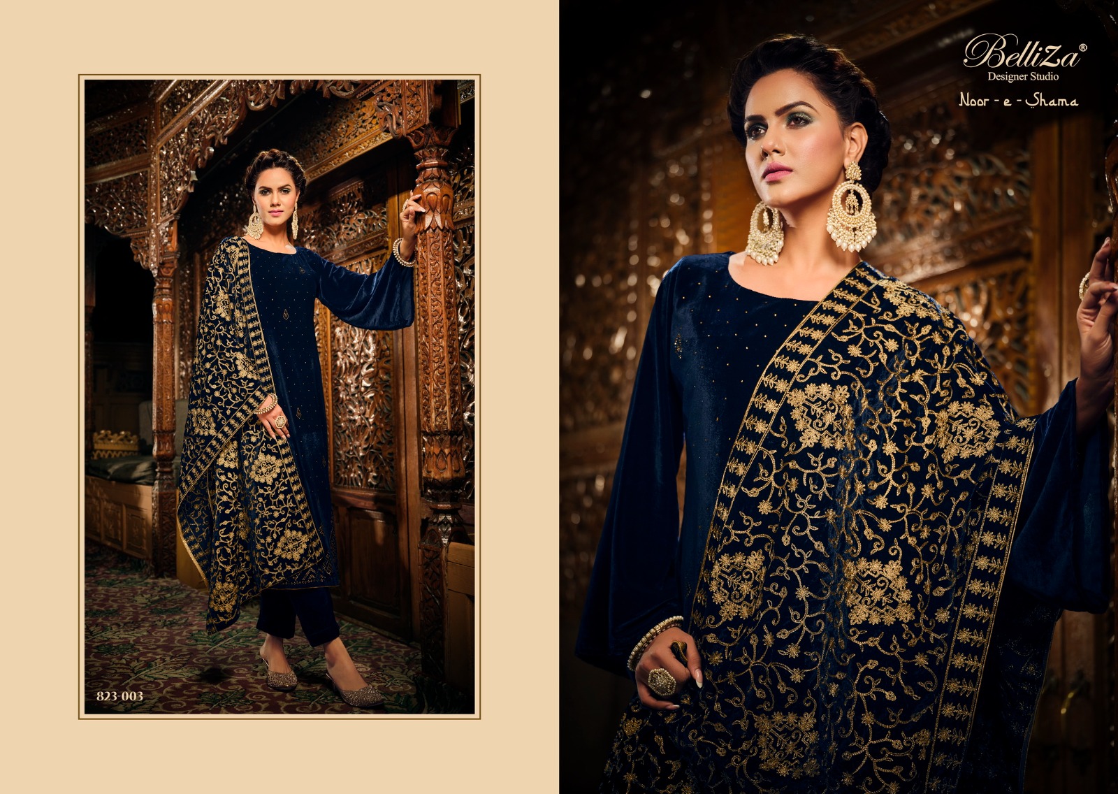 BELLIZA DESIGNER STUDIO NOOR E SHAMA VELVET DESIGNER SUIT