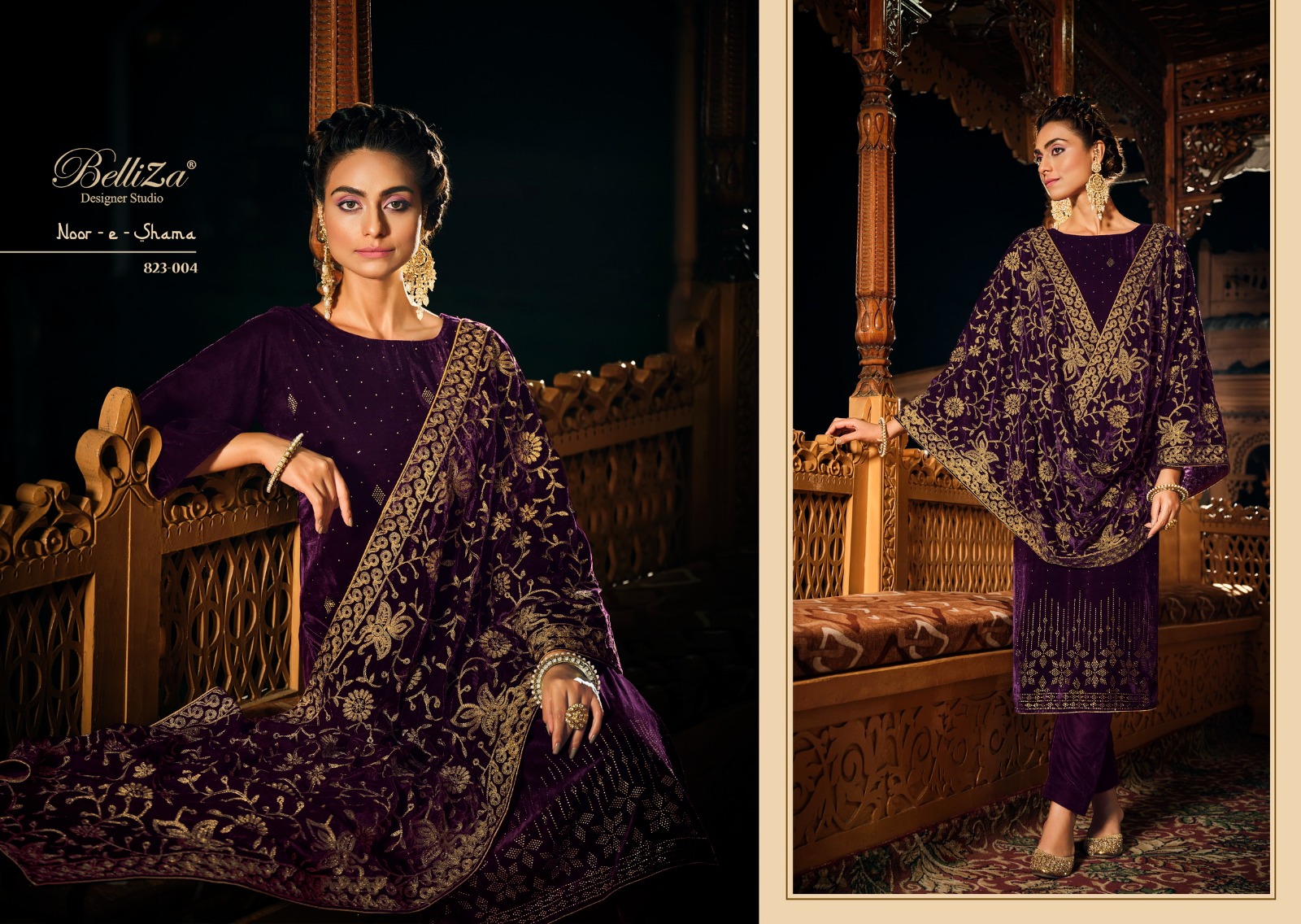 BELLIZA DESIGNER STUDIO NOOR E SHAMA VELVET DESIGNER SUIT
