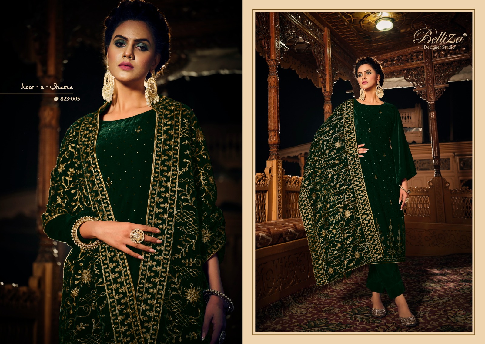 BELLIZA DESIGNER STUDIO NOOR E SHAMA VELVET DESIGNER SUIT