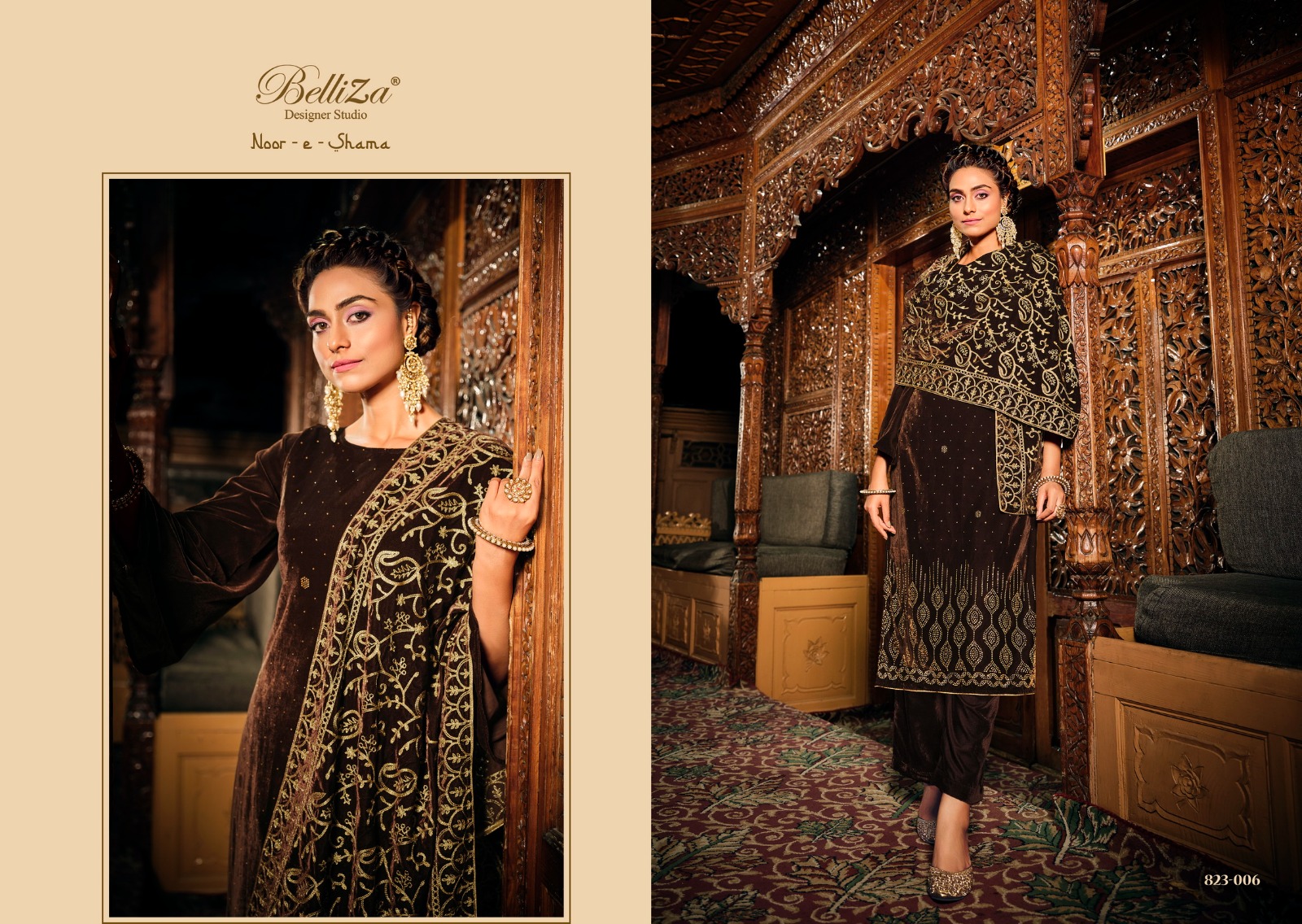 BELLIZA DESIGNER STUDIO NOOR E SHAMA VELVET DESIGNER SUIT