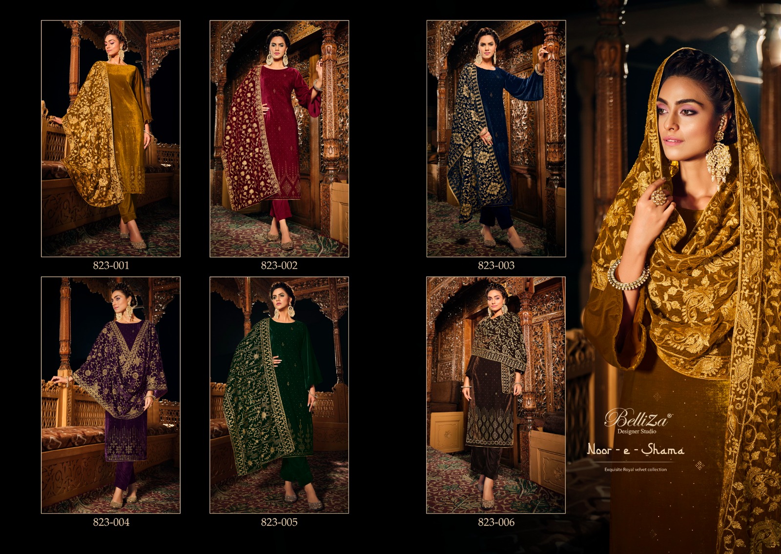 BELLIZA DESIGNER STUDIO NOOR E SHAMA VELVET DESIGNER SUIT