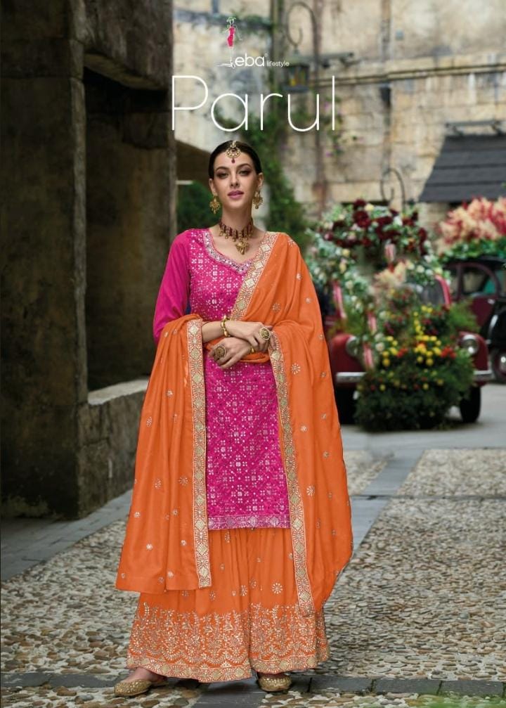 Eba Lifestyle Parul Premium Silk With Heavy Embroidery Designer Suits Wholesaler Surat