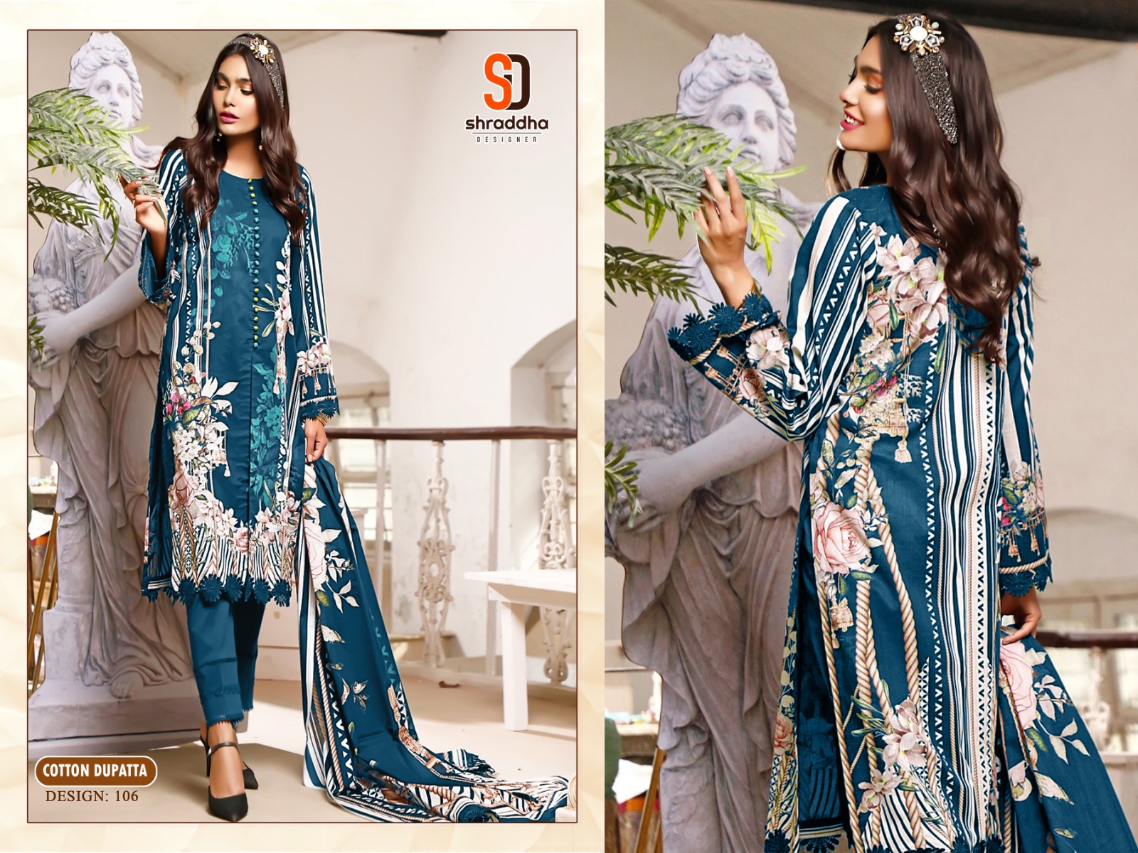 Sharaddha Designer Ready Made Collection Cotton Embroidery Designer Salwar Kameez Wholesaler Surat