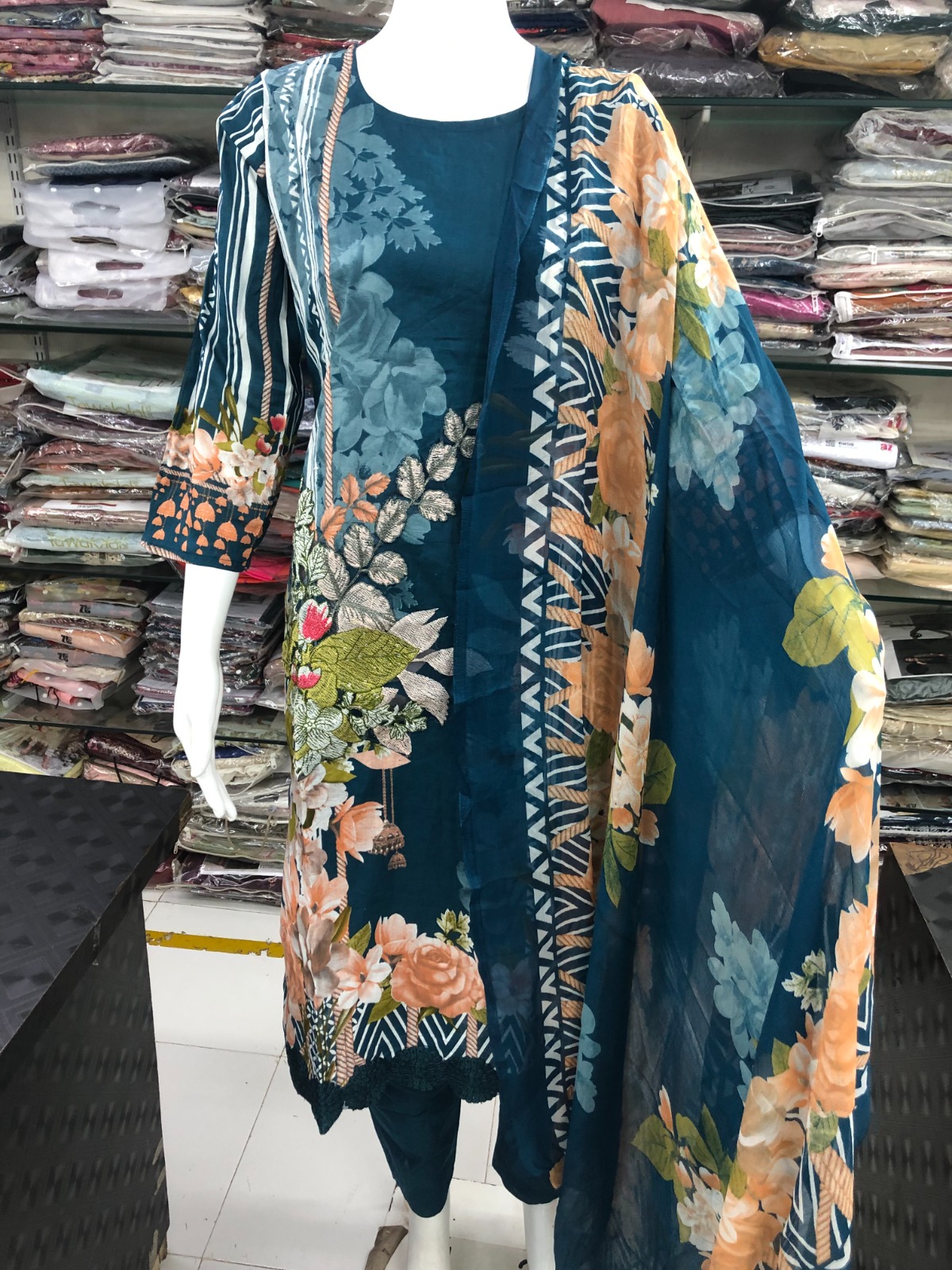 Sharaddha Designer Ready Made Collection Cotton Embroidery Designer Salwar Kameez Wholesaler Surat
