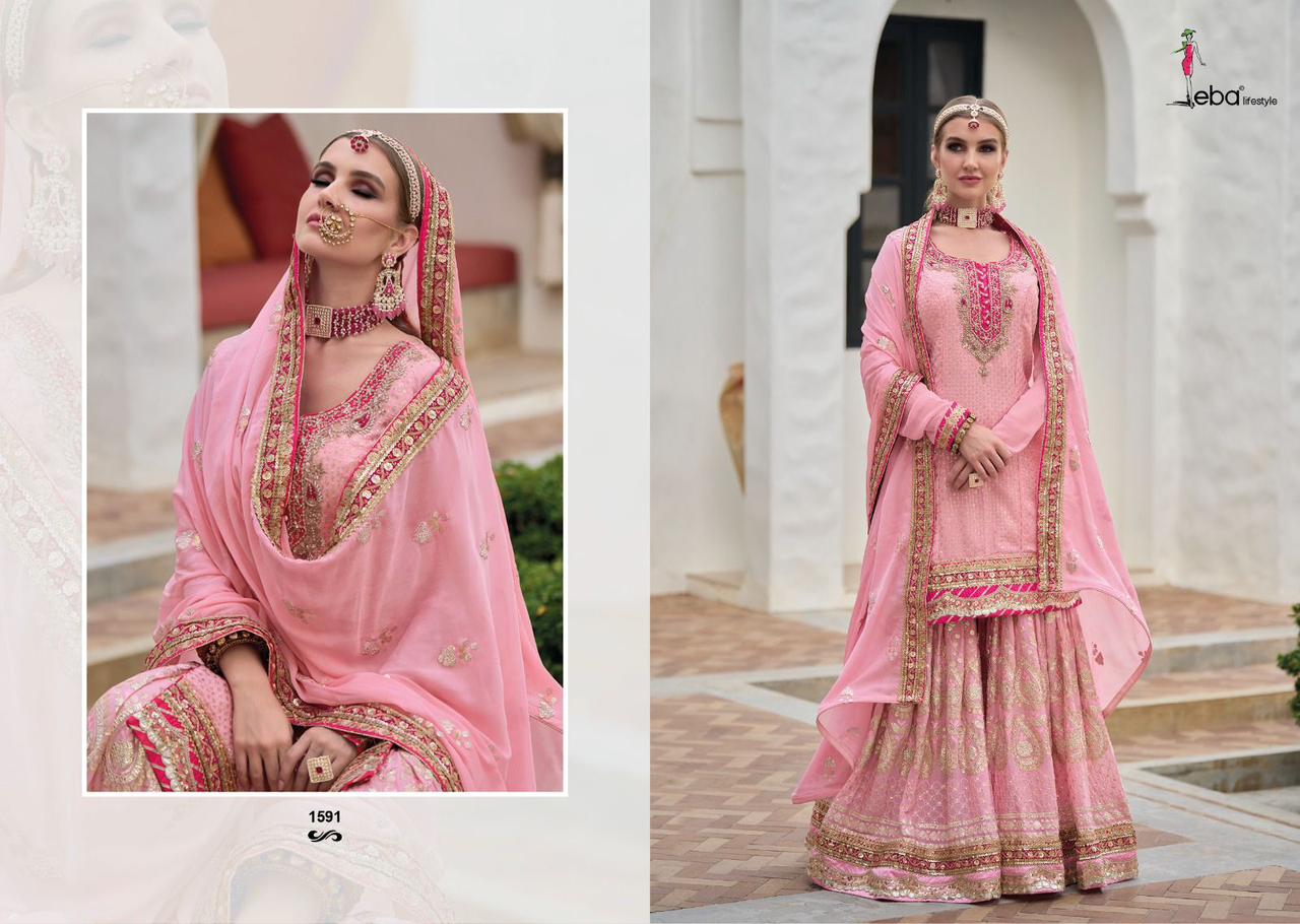 Eba Lifestyle Armani Vol 5 Fox Georgette Beautiful Designer Ready Made Sharara Style Suits Wholesaler Surat