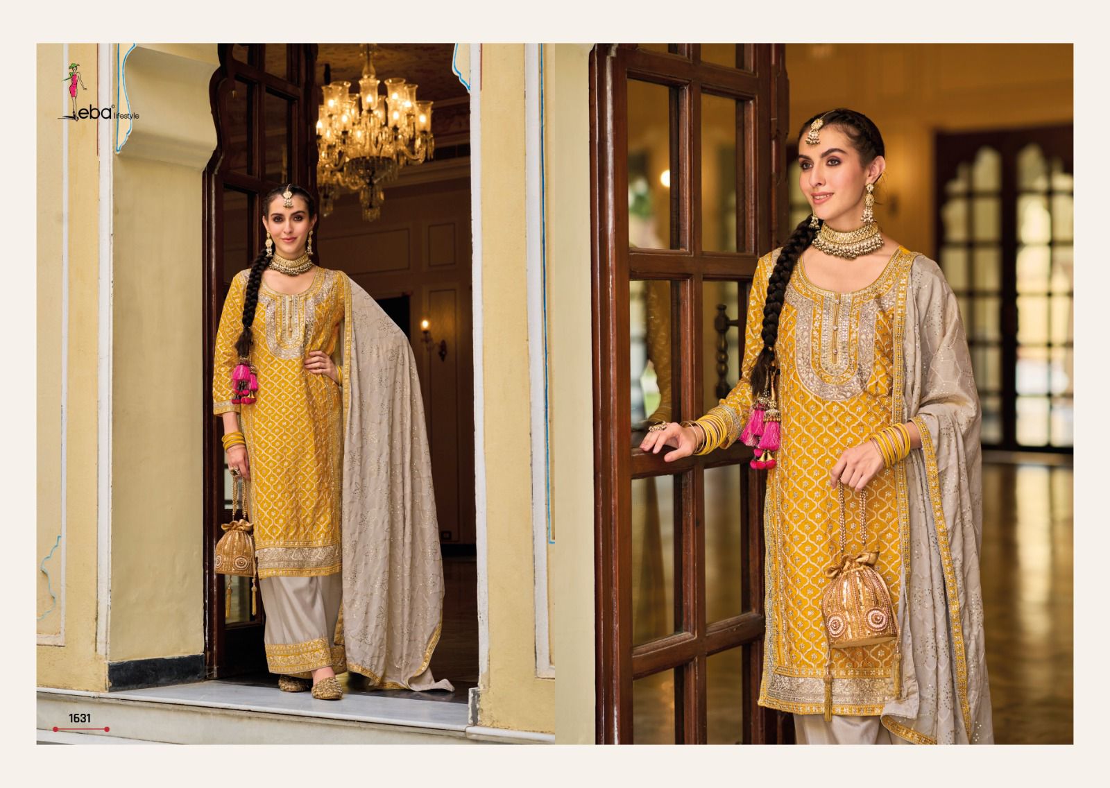 Eba Lifestyle Surili Chinon Fabrics With Heavy Embroidery Designer Ready Made Plazzo Suits Wholesaler Surat