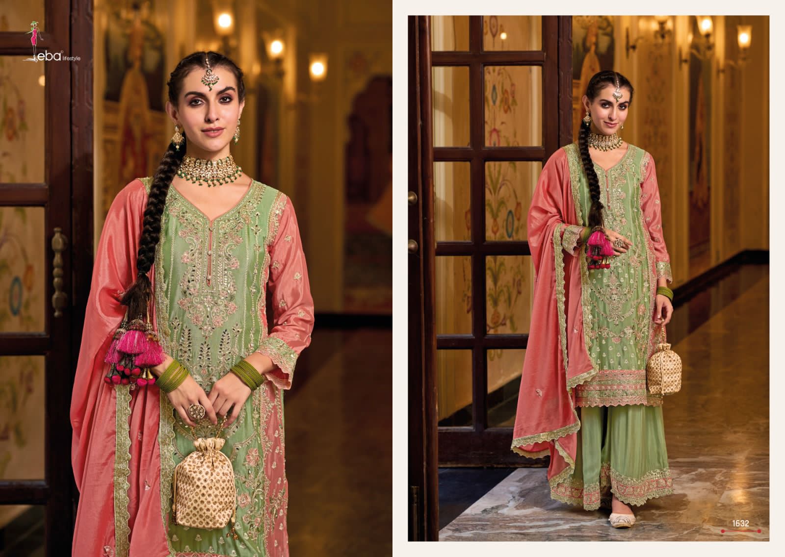 Eba Lifestyle Surili Chinon Fabrics With Heavy Embroidery Designer Ready Made Plazzo Suits Wholesaler Surat