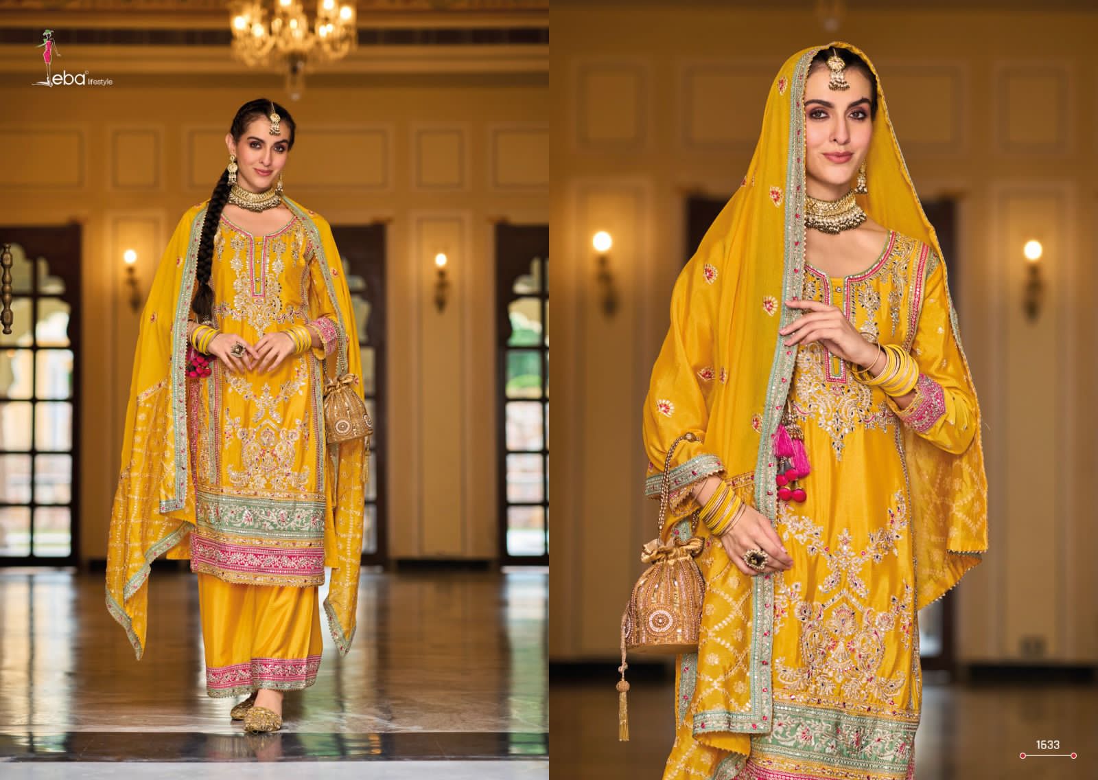 Eba Lifestyle Surili Chinon Fabrics With Heavy Embroidery Designer Ready Made Plazzo Suits Wholesaler Surat
