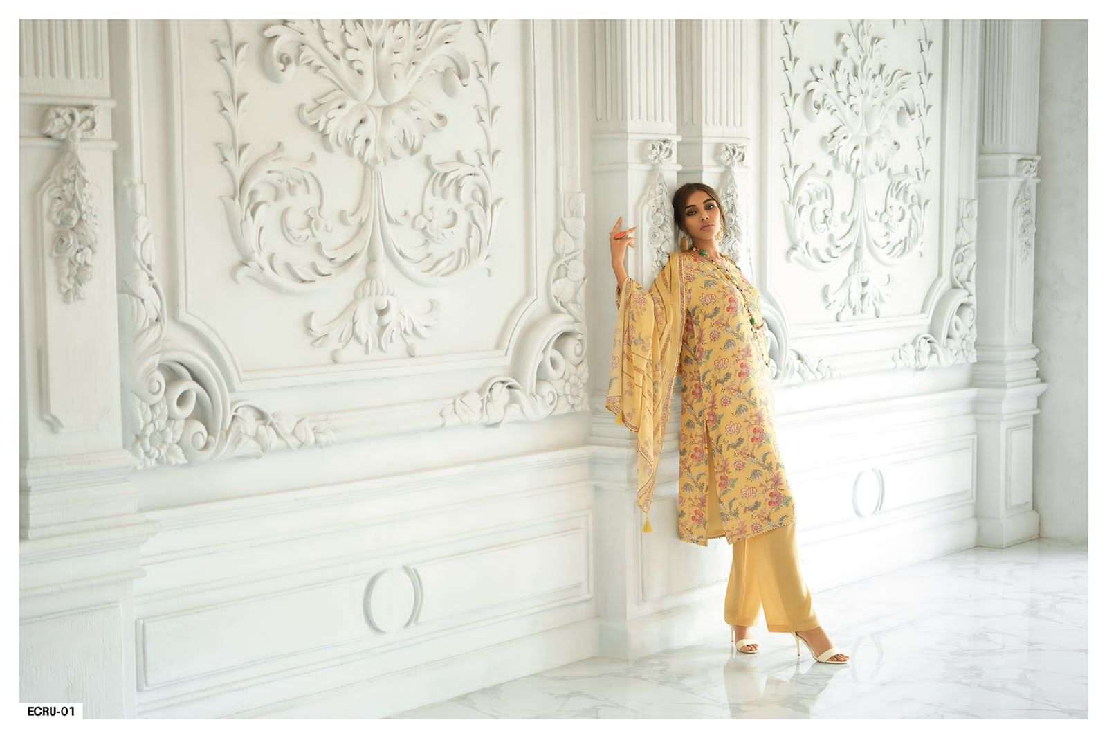 Varsha Ecru Fancy Digital Printed Pashmina Suits Collection Wholesaler Surat