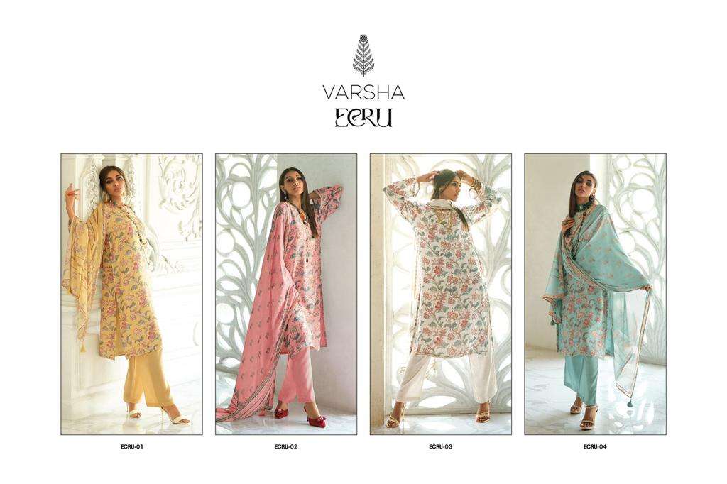 Varsha Ecru Fancy Digital Printed Pashmina Suits Collection Wholesaler Surat