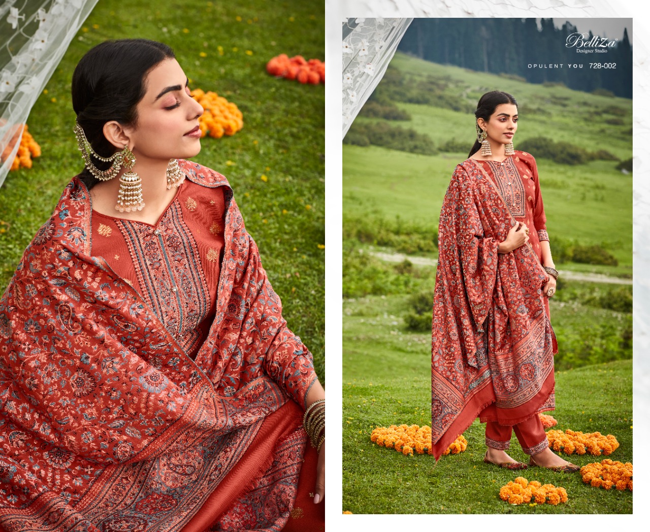 BELLIZA DESIGNER STUDIO IZAARA WOOLEN PASHMINA FANCY WORK SUIT