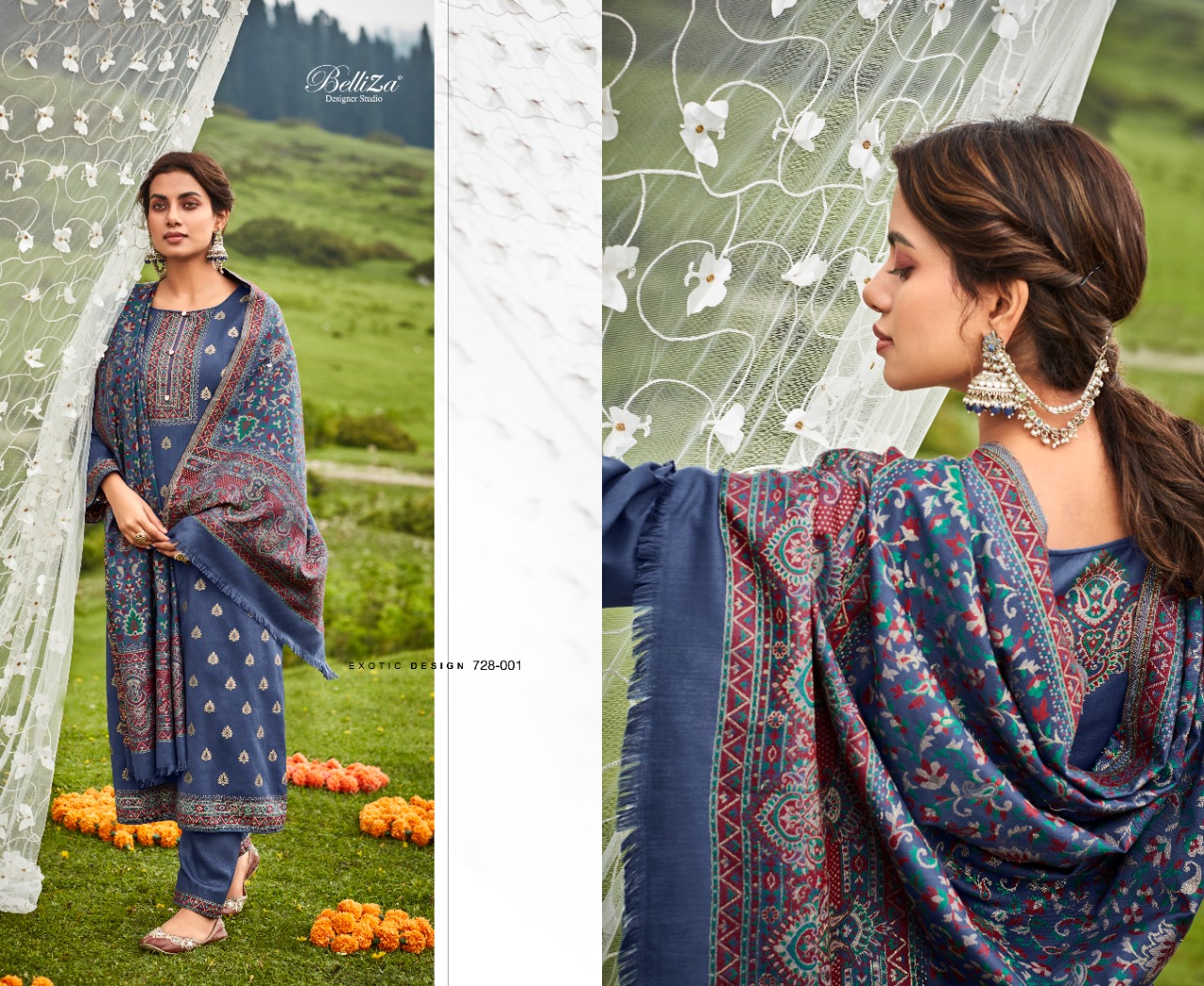 BELLIZA DESIGNER STUDIO IZAARA WOOLEN PASHMINA FANCY WORK SUIT