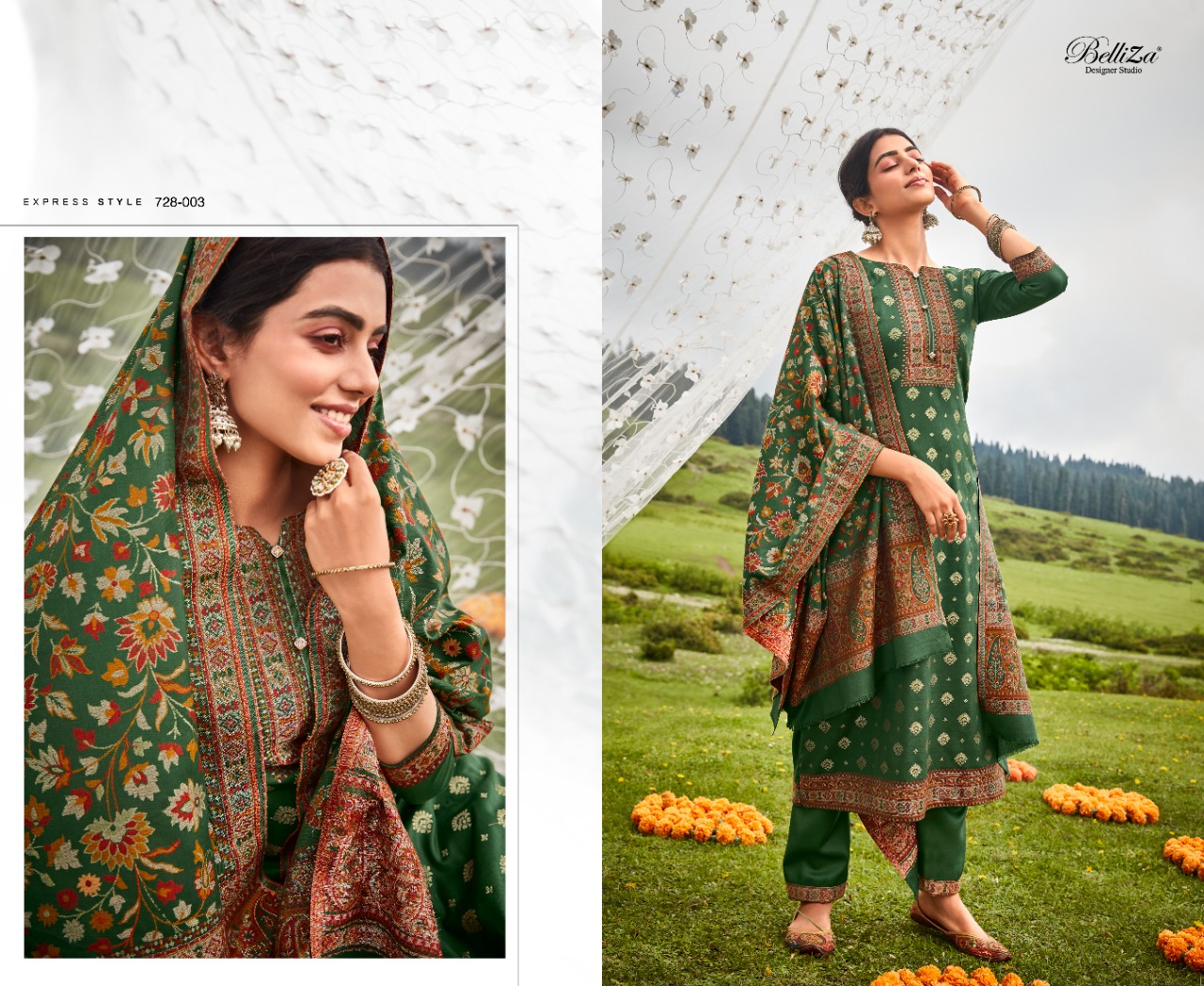 BELLIZA DESIGNER STUDIO IZAARA WOOLEN PASHMINA FANCY WORK SUIT