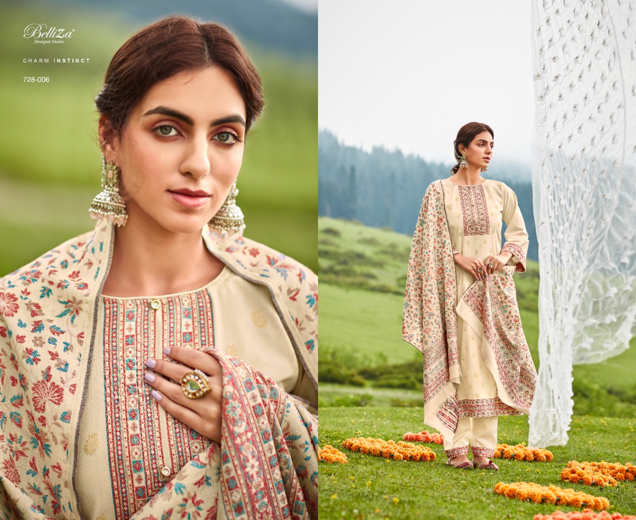 BELLIZA DESIGNER STUDIO IZAARA WOOLEN PASHMINA FANCY WORK SUIT