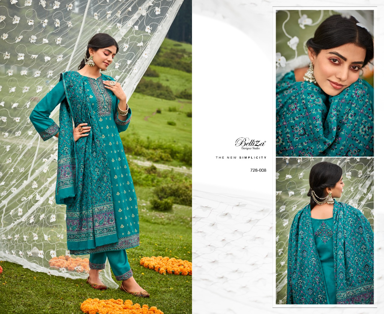 BELLIZA DESIGNER STUDIO IZAARA WOOLEN PASHMINA FANCY WORK SUIT