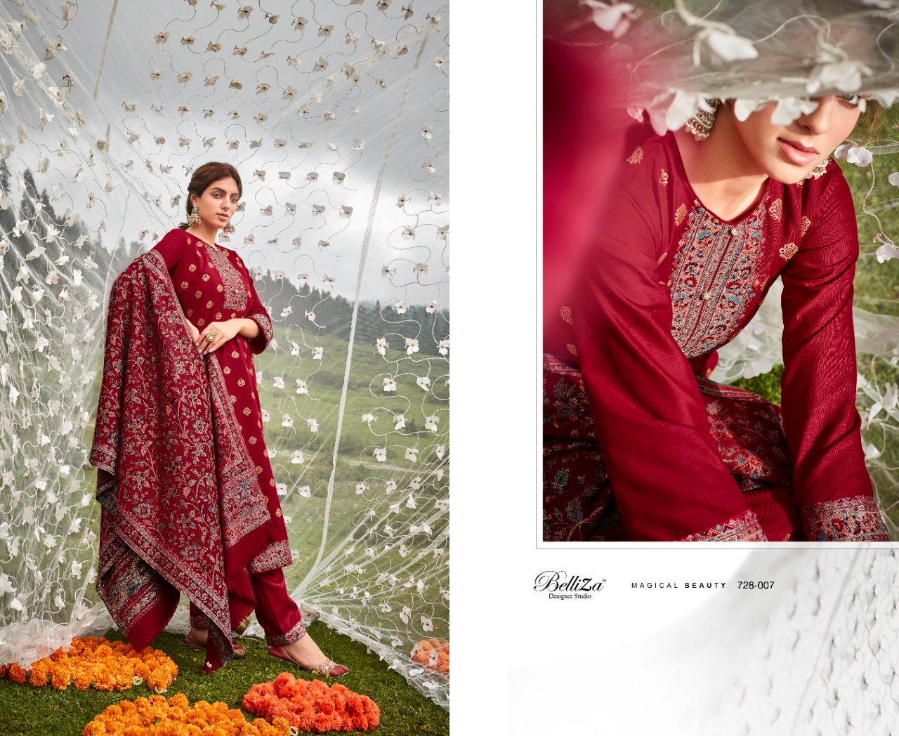 BELLIZA DESIGNER STUDIO IZAARA WOOLEN PASHMINA FANCY WORK SUIT
