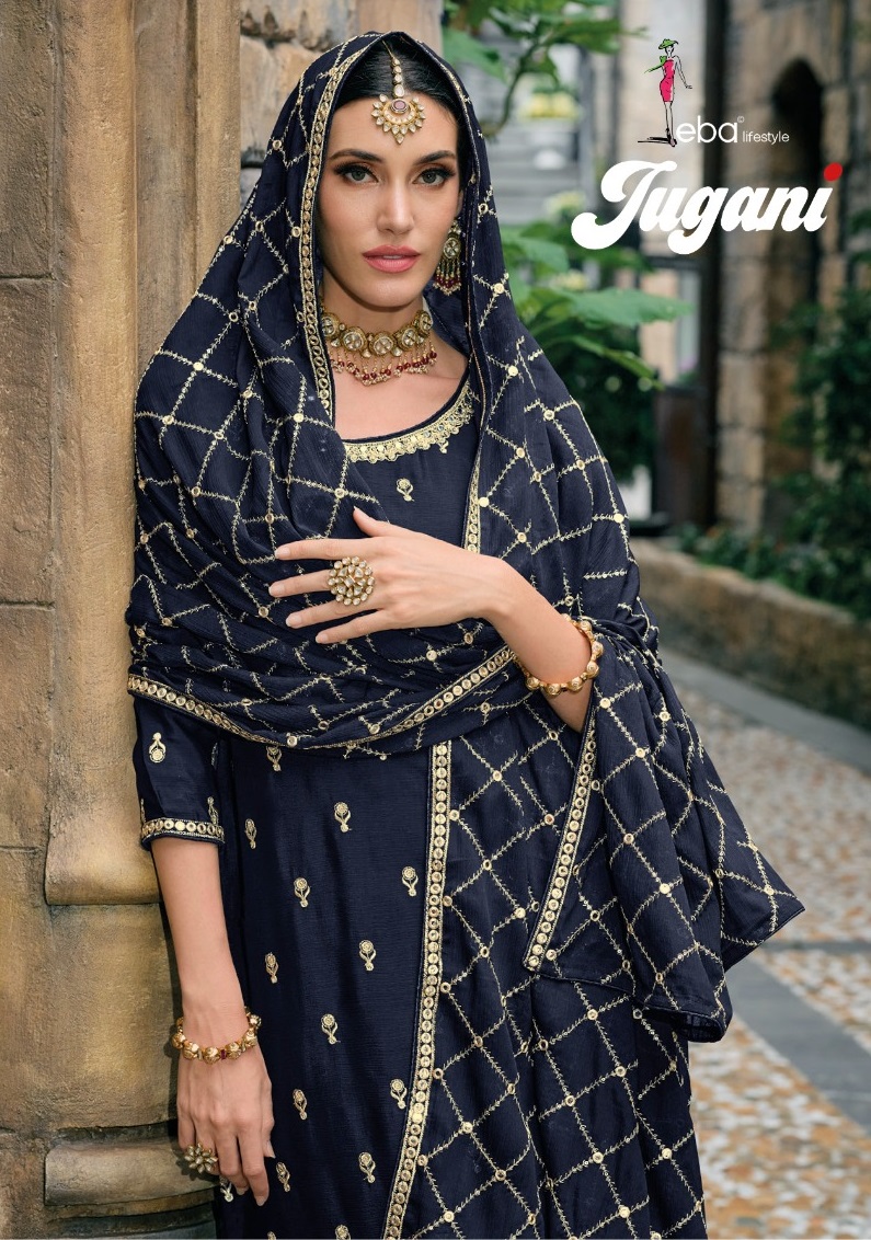 Eba Lifestyle Jugani Heavy Chinon With Embroidery Designer Work Suits Wholesaler Surat