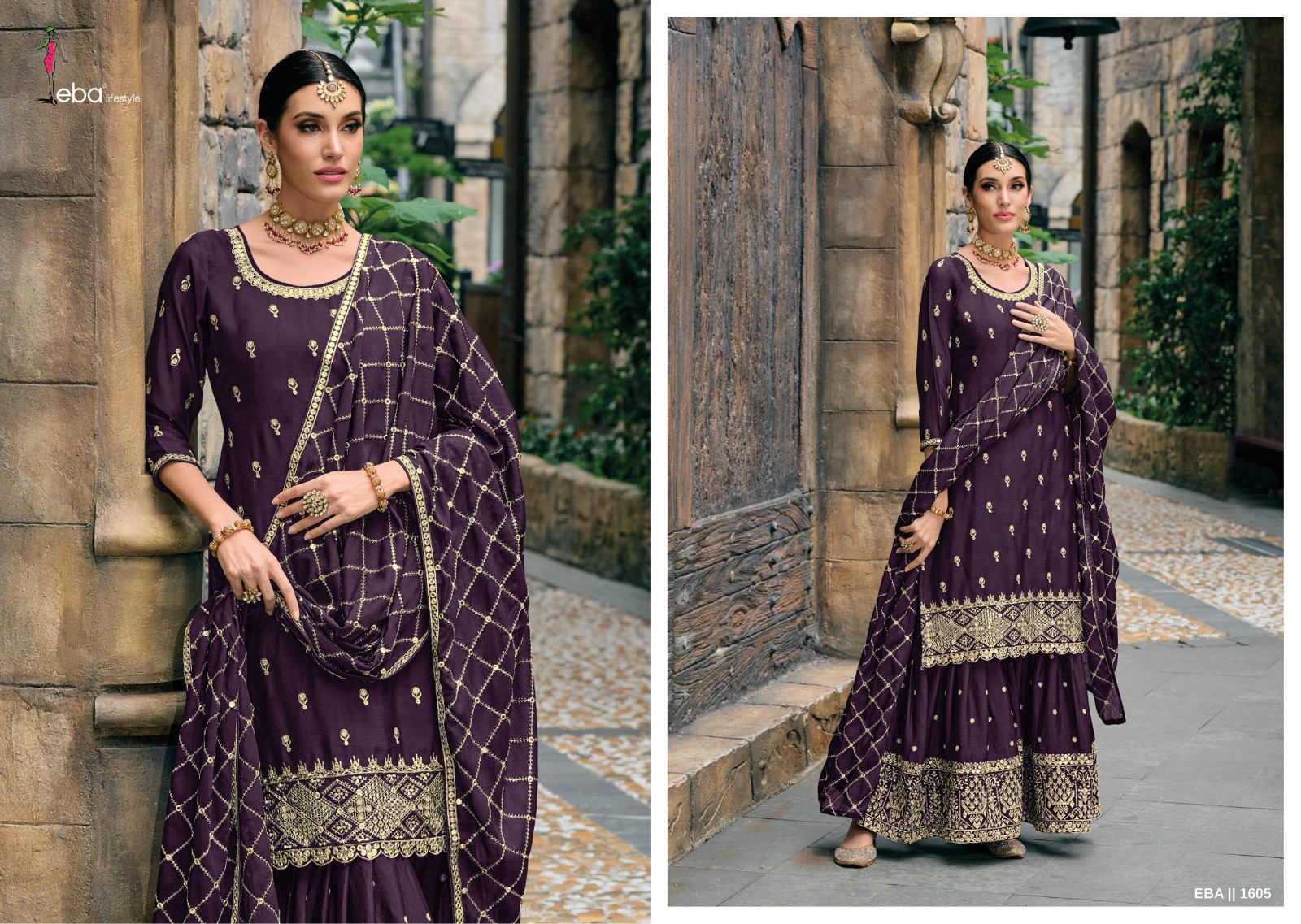 Eba Lifestyle Jugani Heavy Chinon With Embroidery Designer Work Suits Wholesaler Surat
