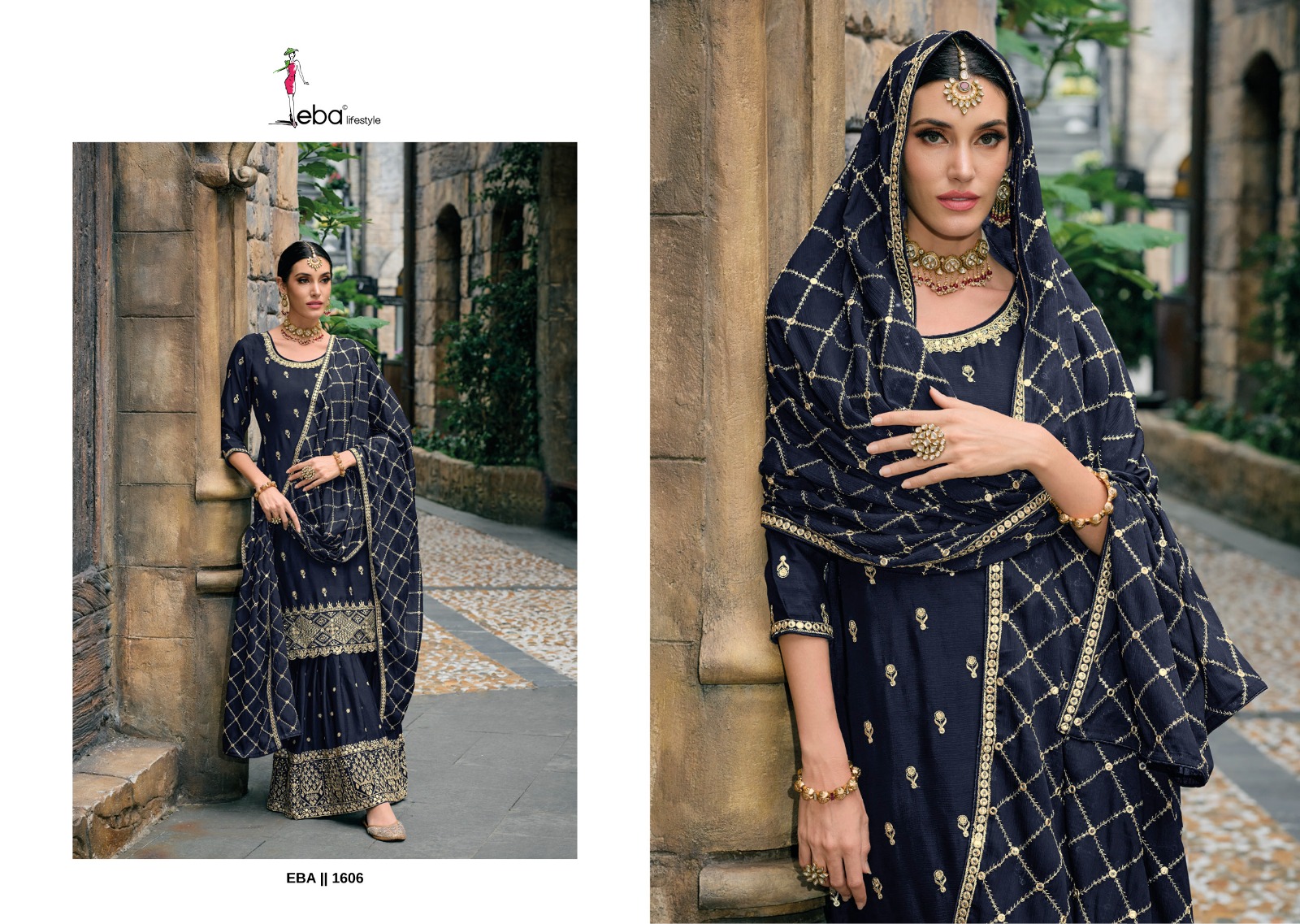 Eba Lifestyle Jugani Heavy Chinon With Embroidery Designer Work Suits Wholesaler Surat