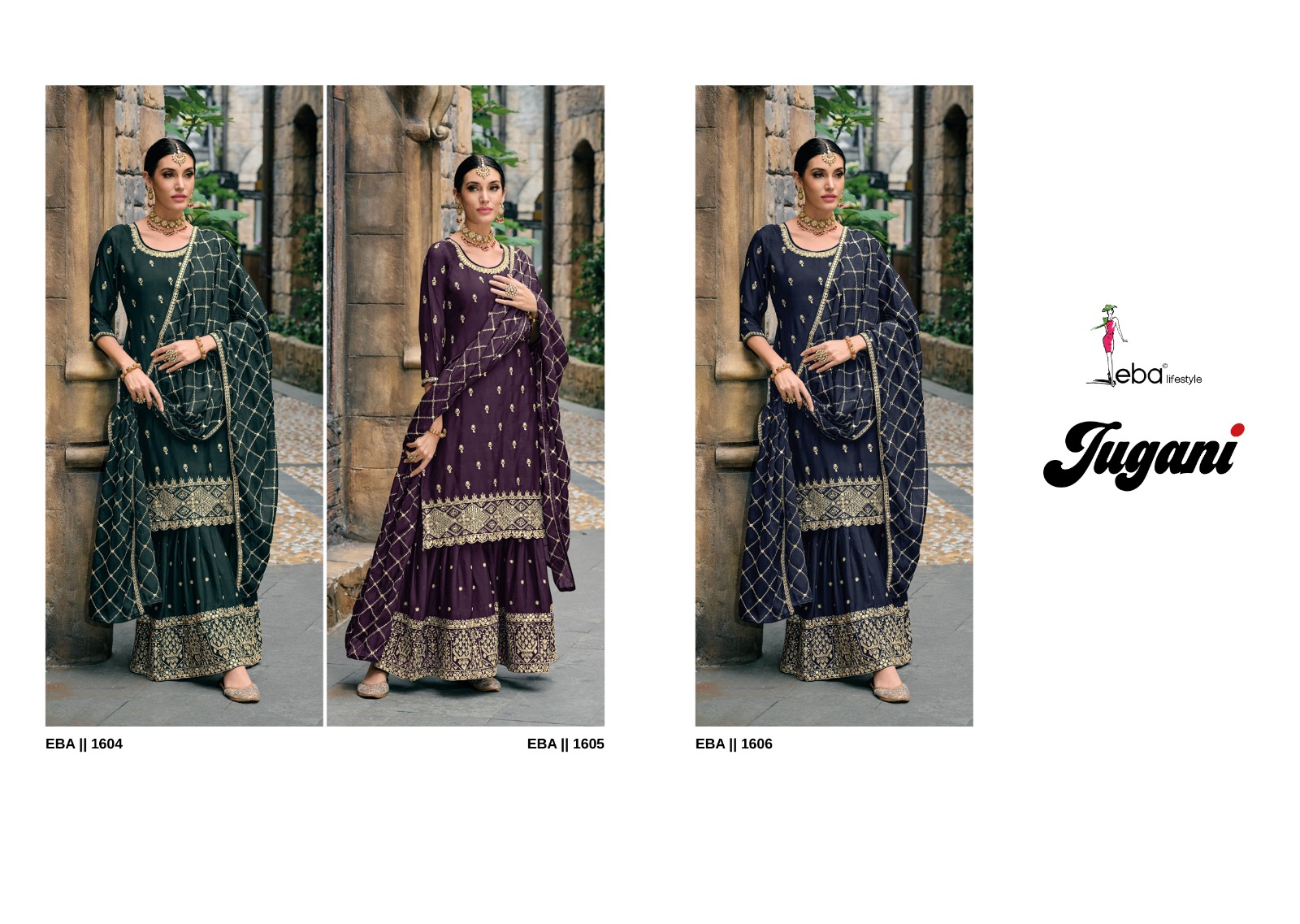Eba Lifestyle Jugani Heavy Chinon With Embroidery Designer Work Suits Wholesaler Surat