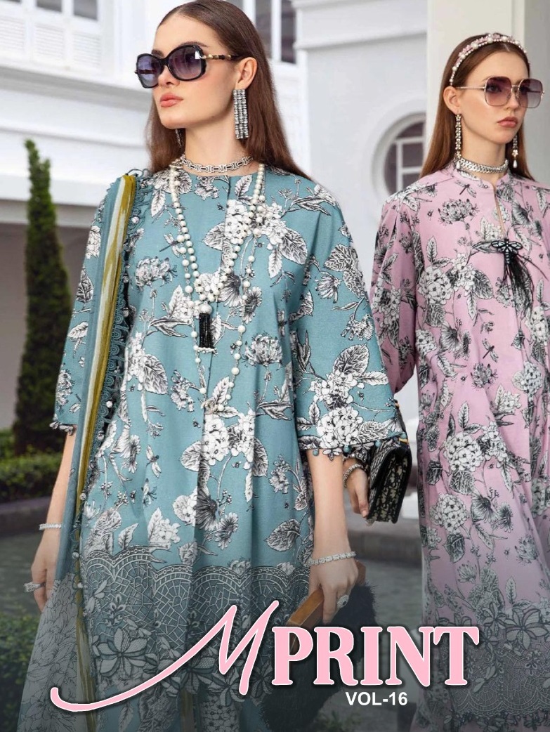 Sharaddha Designer  M Print Vol 16 Lawn Cotton Printed With Patch Embroidery Salwar Kameez Wholesaler Surat