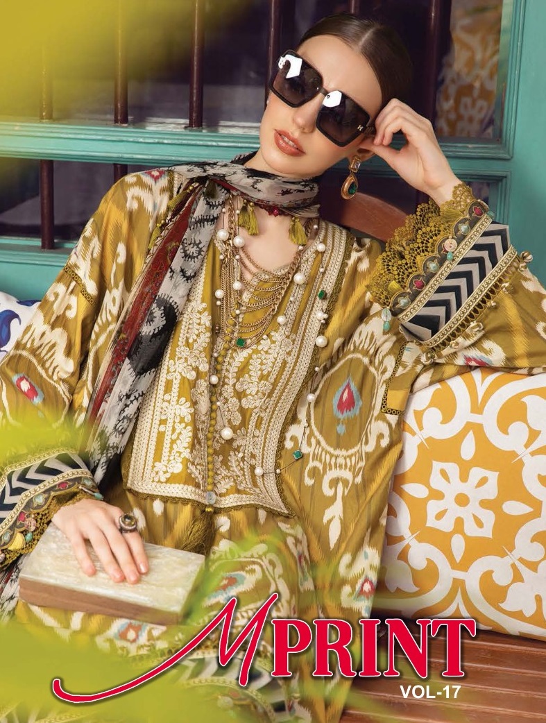 Sharaddha Designer M Print Vol 17 Lawn Cotton Printed With Heavy Patch Embroidery Salwar Kameez Wholesaler Surat