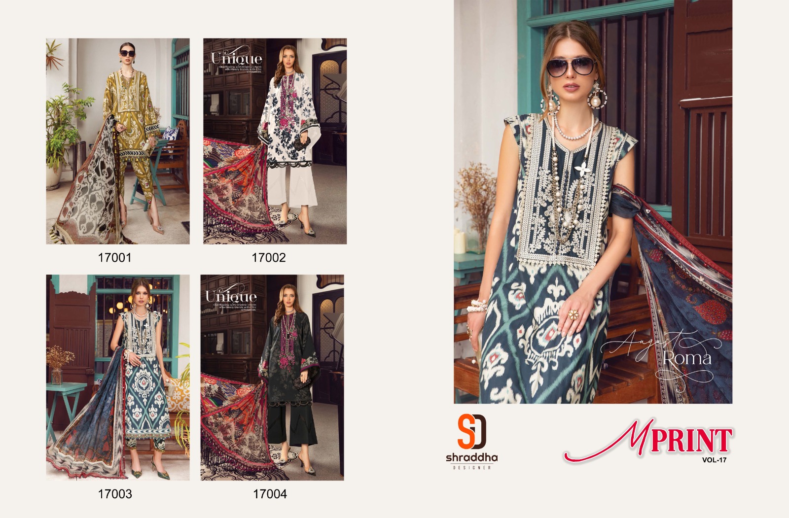 Sharaddha Designer M Print Vol 17 Lawn Cotton Printed With Heavy Patch Embroidery Salwar Kameez Wholesaler Surat