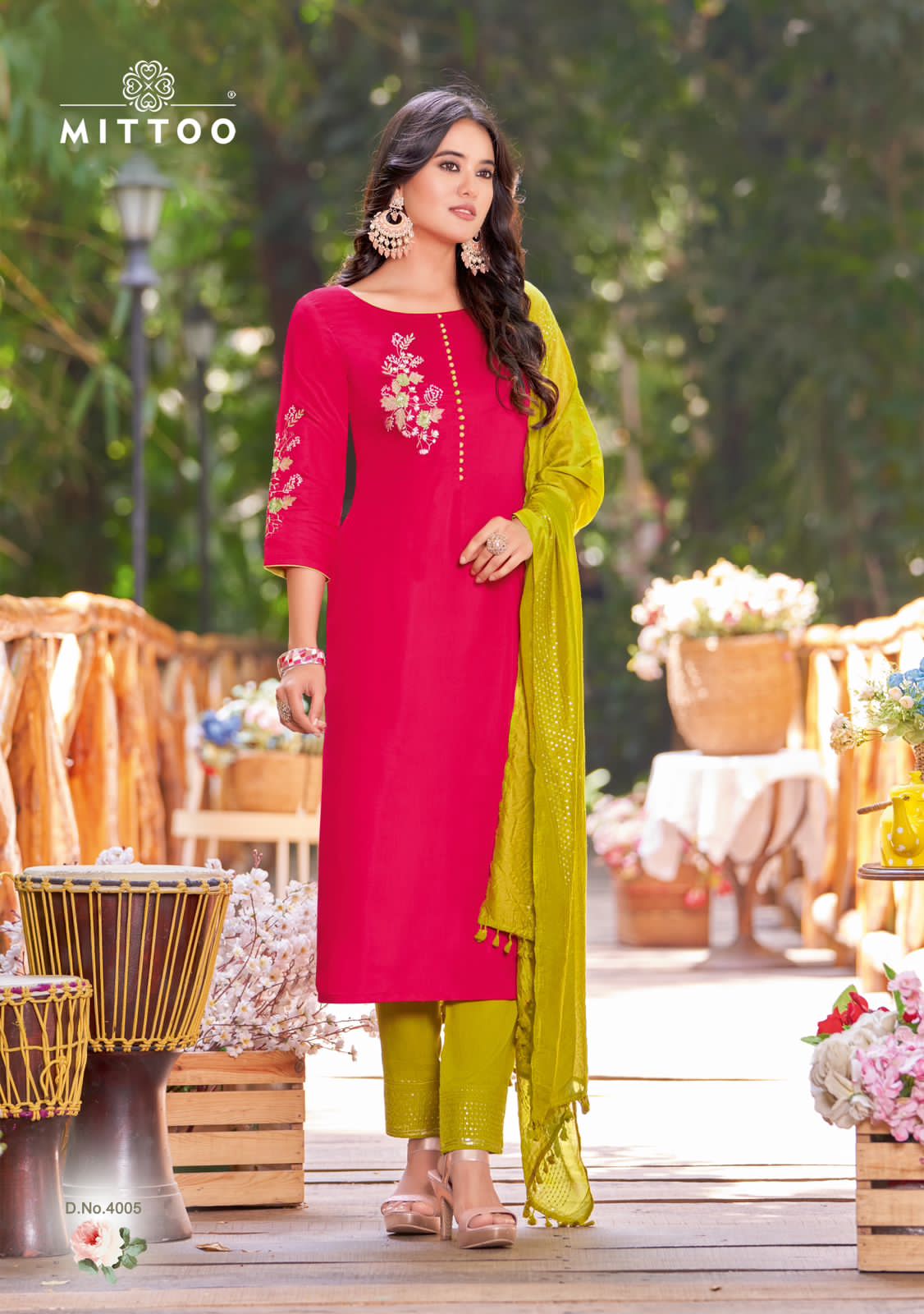 Mittoo Rista Rayon Weaving Fancy Hand Works Kurti Combo Set Wholesaler Surat