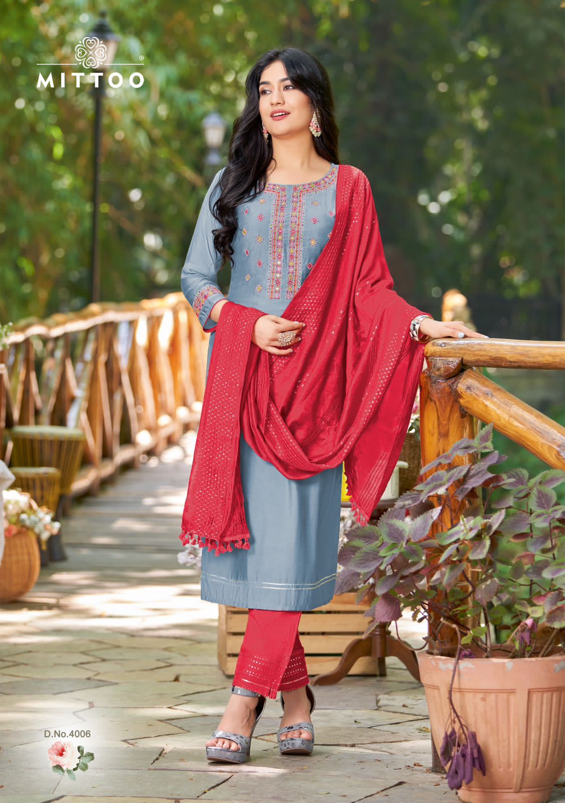 Mittoo Rista Rayon Weaving Fancy Hand Works Kurti Combo Set Wholesaler Surat