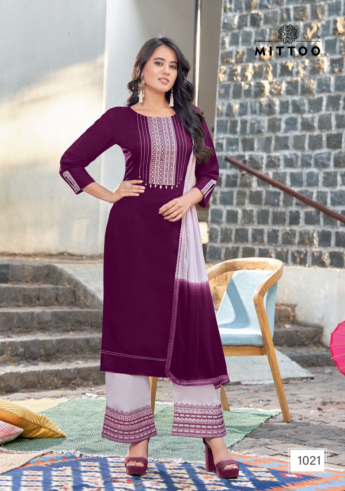 Mittoo Saara Vol 3 Rayon Fancy Designer Kurti With Plazzo & Chiffon Dupatta Combo Wholesaler Surat