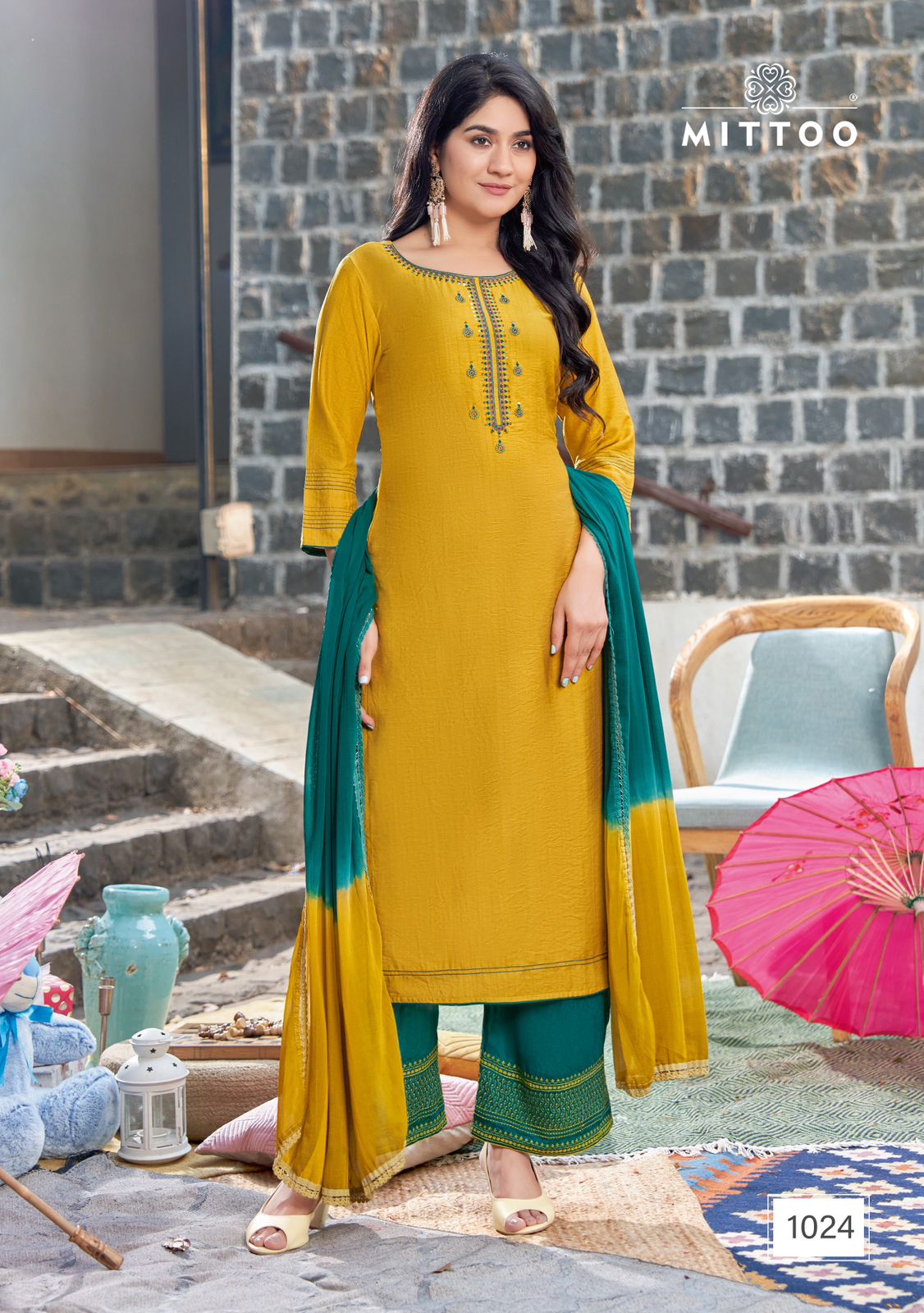 Mittoo Saara Vol 3 Rayon Fancy Designer Kurti With Plazzo & Chiffon Dupatta Combo Wholesaler Surat