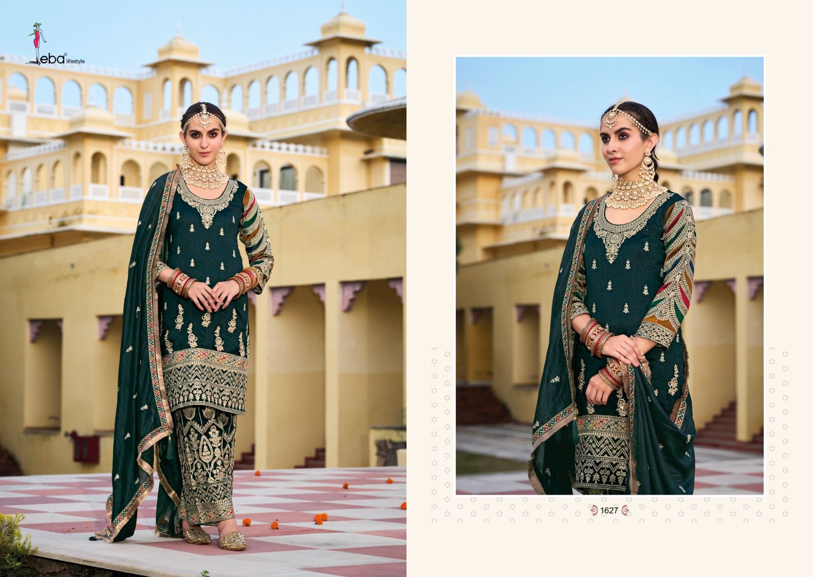 Eba Lifestyle Sangini Silk With Heavy Embroidery Designer Ready Made Plazzo Suits Wholesaler Surat