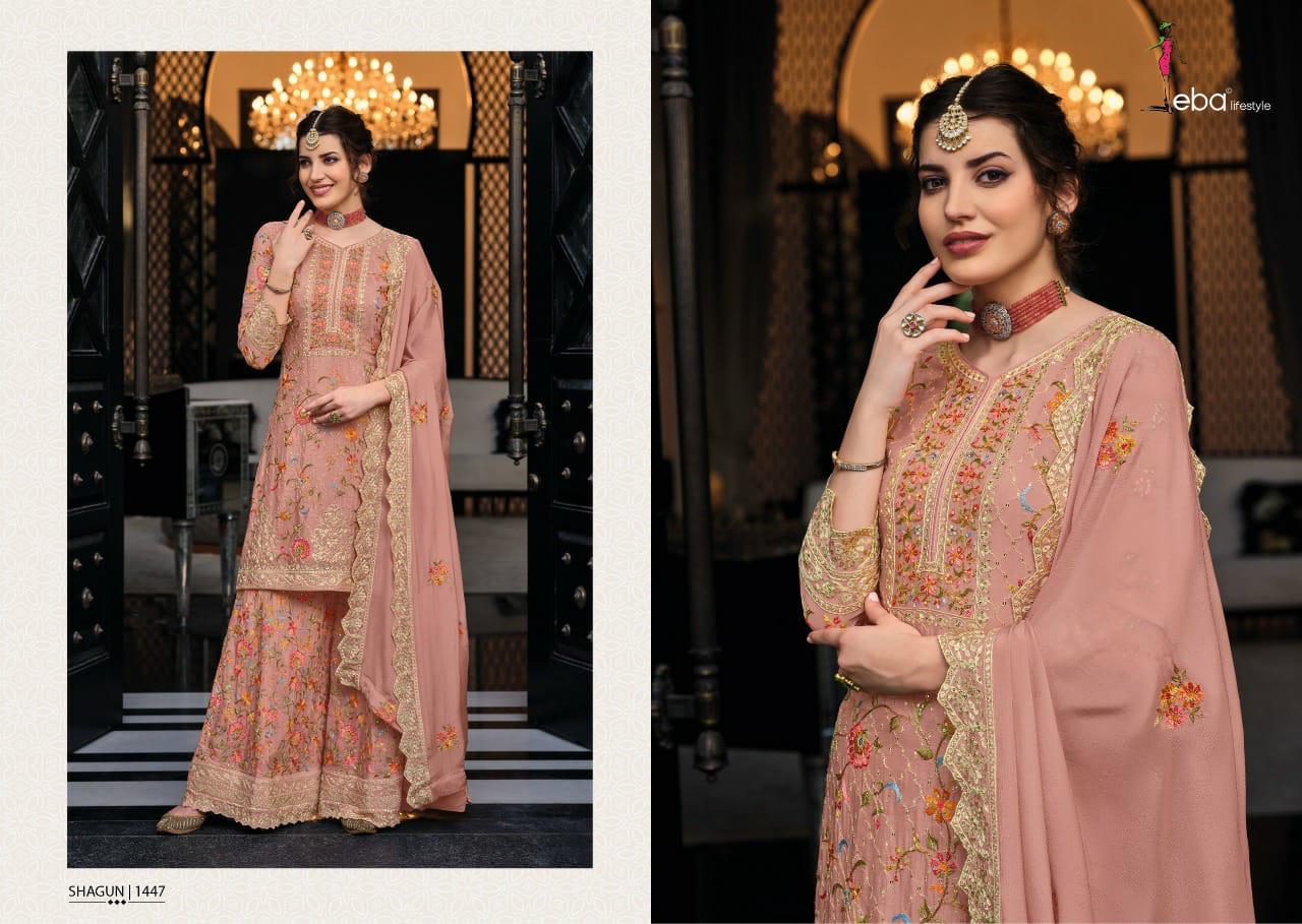 Eba Lifestyle Shagun Hit Design Chinon Heavy Embroidery Designer Ready Made Festive Wear Suits Wholesaler Surat