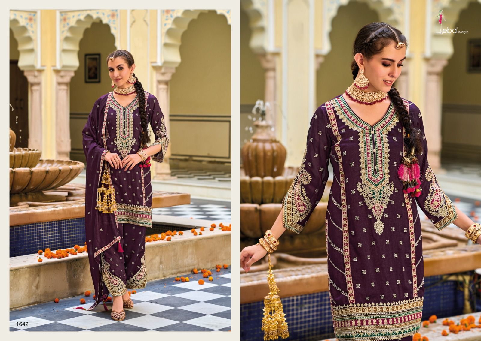 Eba Lifestyle Vaani Silk With Heavy Embroidery Designer Ready Made Suits Wholesaler Surat
