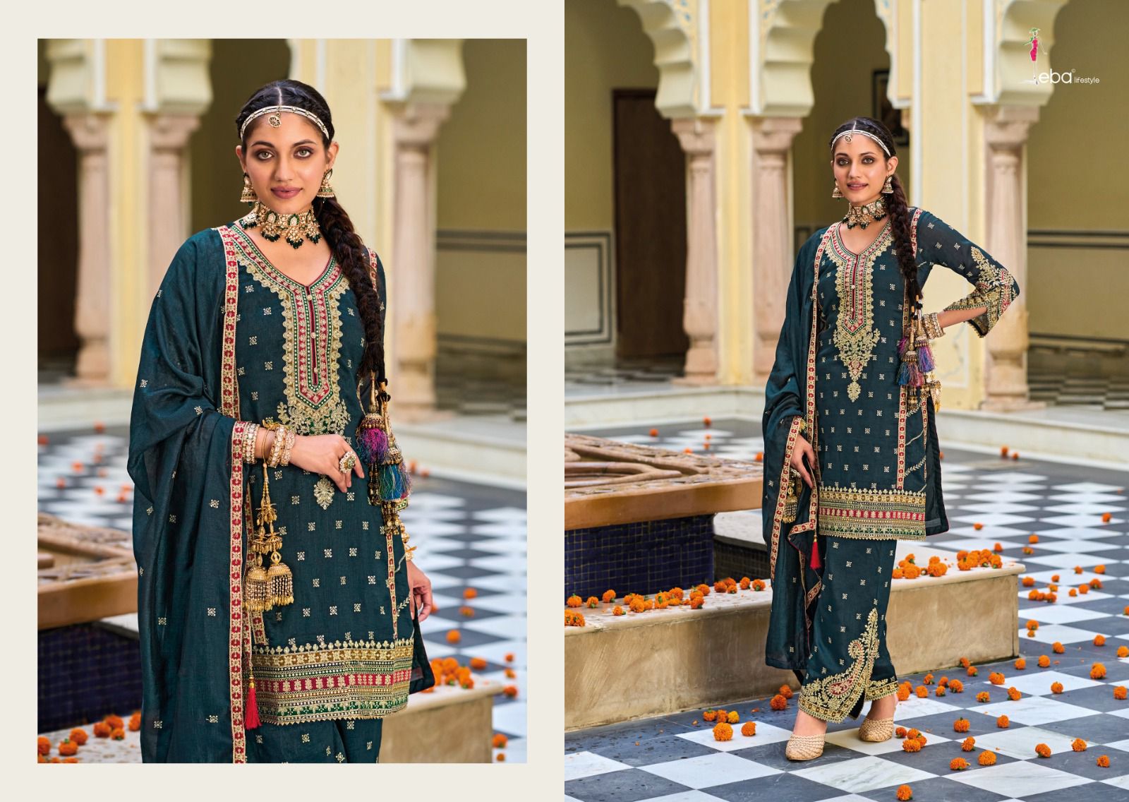Eba Lifestyle Vaani Silk With Heavy Embroidery Designer Ready Made Suits Wholesaler Surat