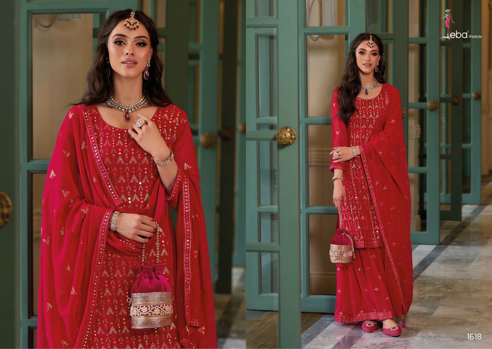Eba Lifestyle Dillagi Blooming Georgette With Heavy Embroidery Designer Ready Made Plazzo Suits Wholesaler Surat
