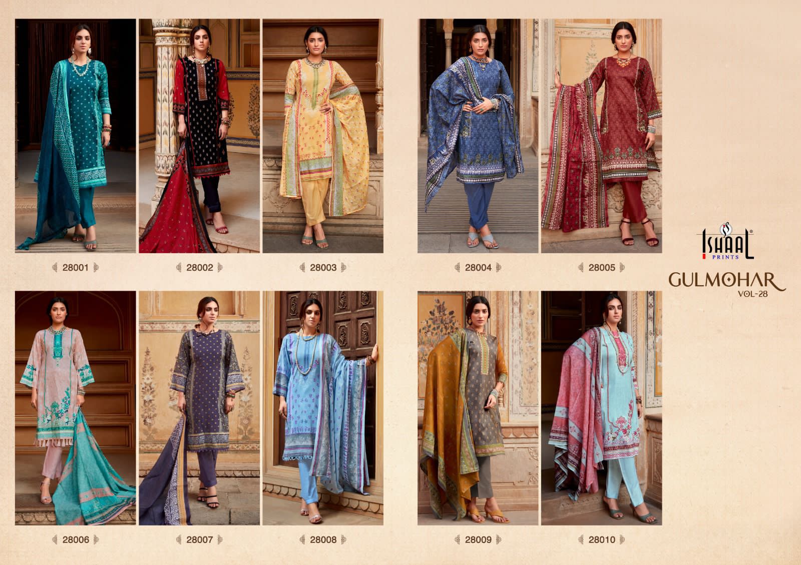 Ishaal Prints Gulmohar Vol 28 Pure Lawn Cotton Printed Salwar Suits Wholesaler Surat