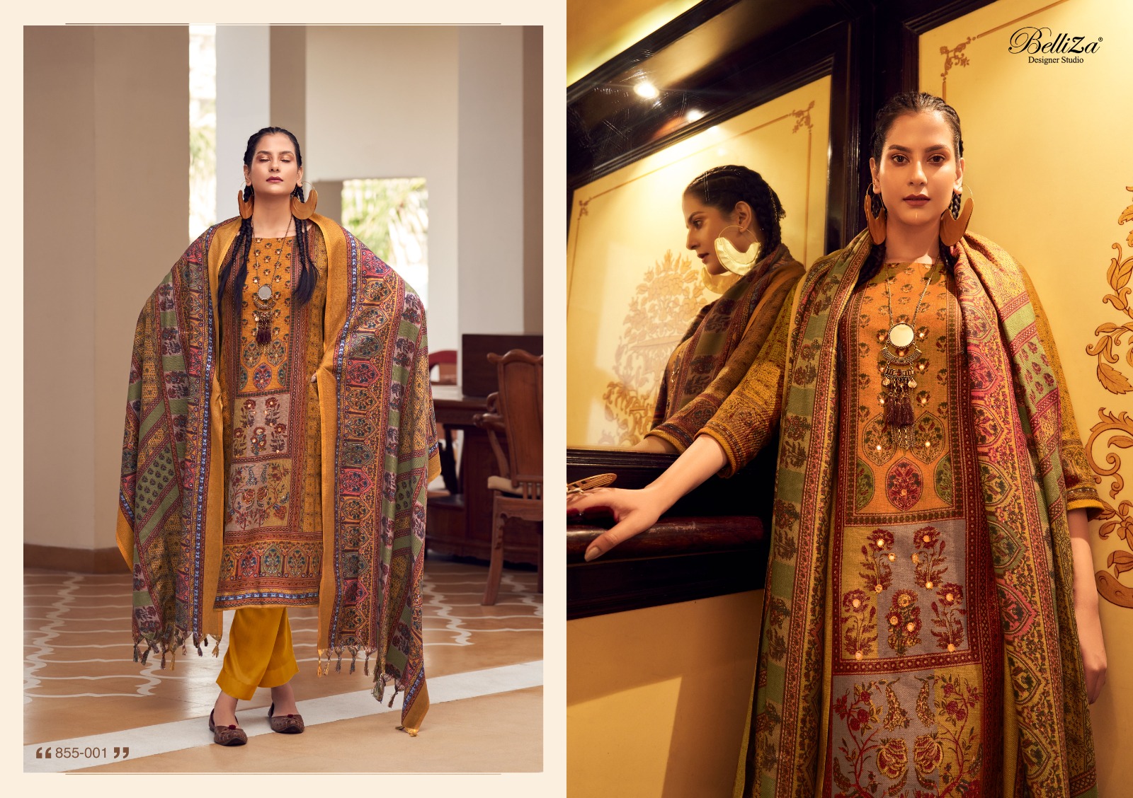 BELLIZA DESIGNER STUDIO HAIFA WINTER WEAR PASHMINA SUIT
