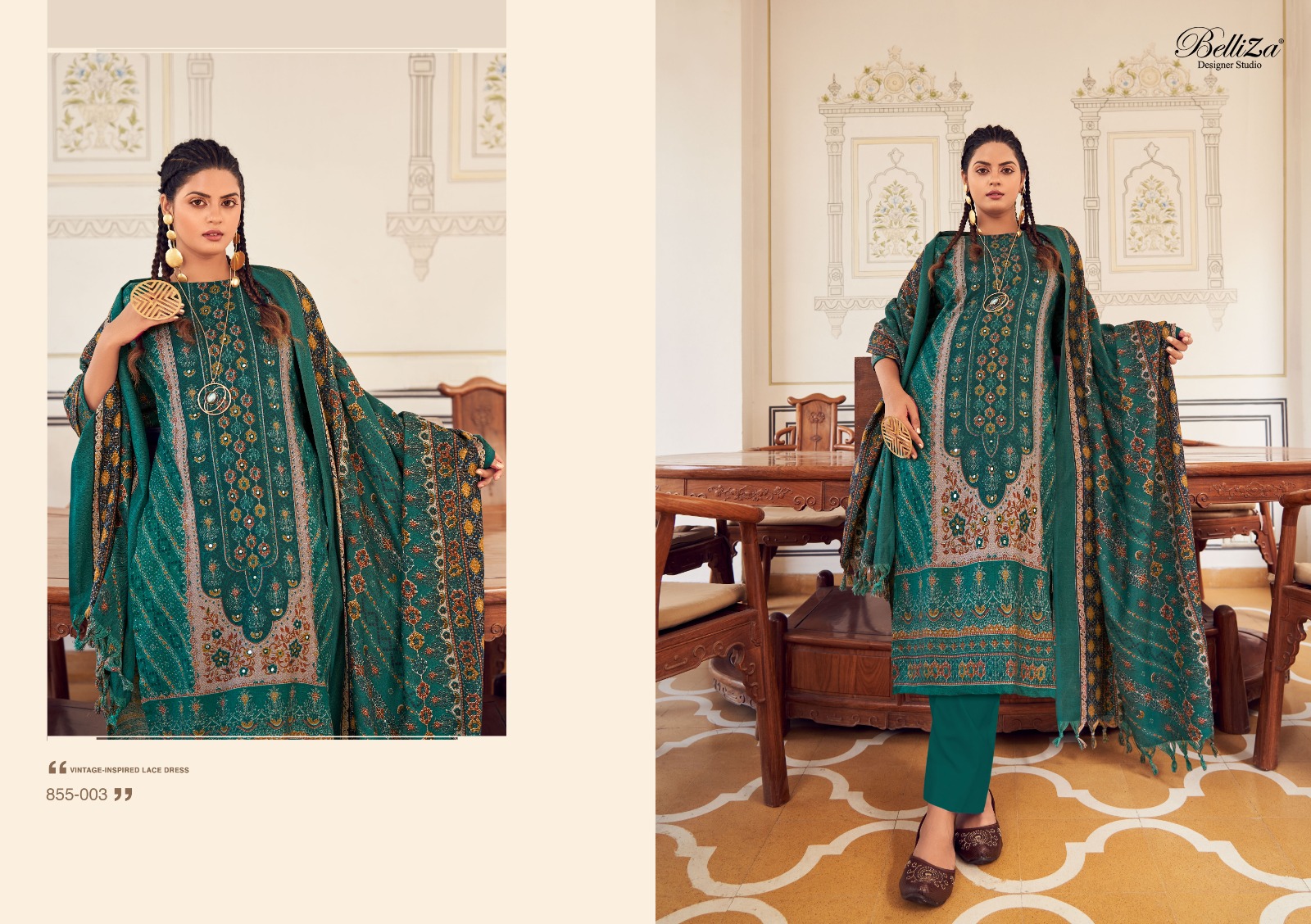 BELLIZA DESIGNER STUDIO HAIFA WINTER WEAR PASHMINA SUIT