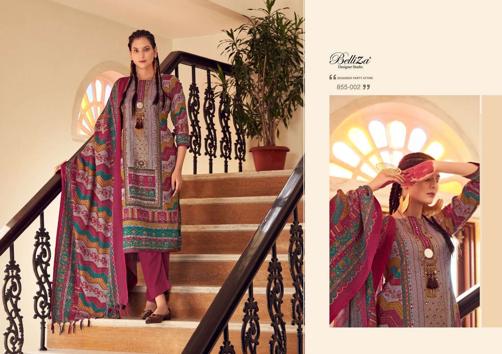 BELLIZA DESIGNER STUDIO HAIFA WINTER WEAR PASHMINA SUIT