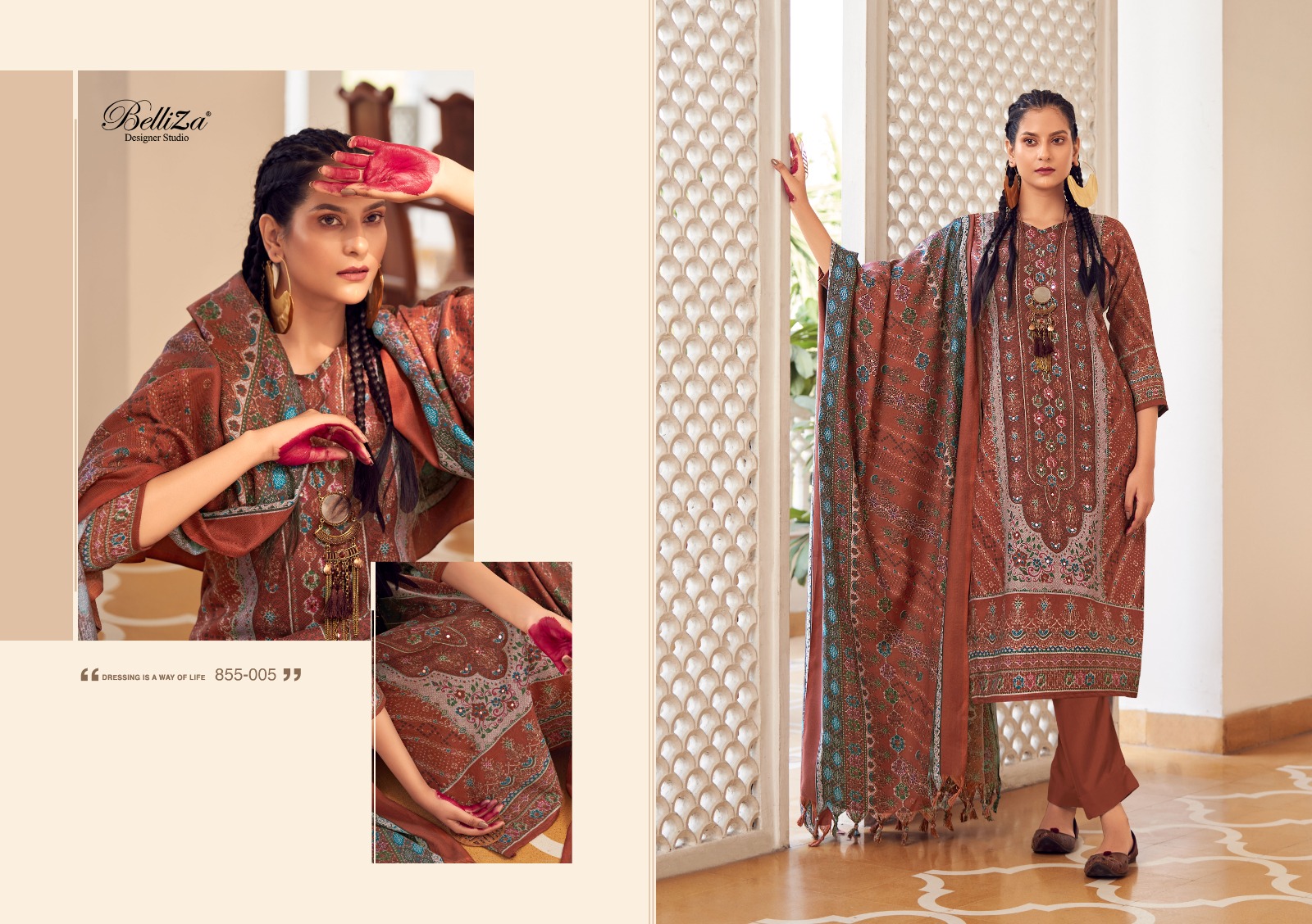 BELLIZA DESIGNER STUDIO HAIFA WINTER WEAR PASHMINA SUIT