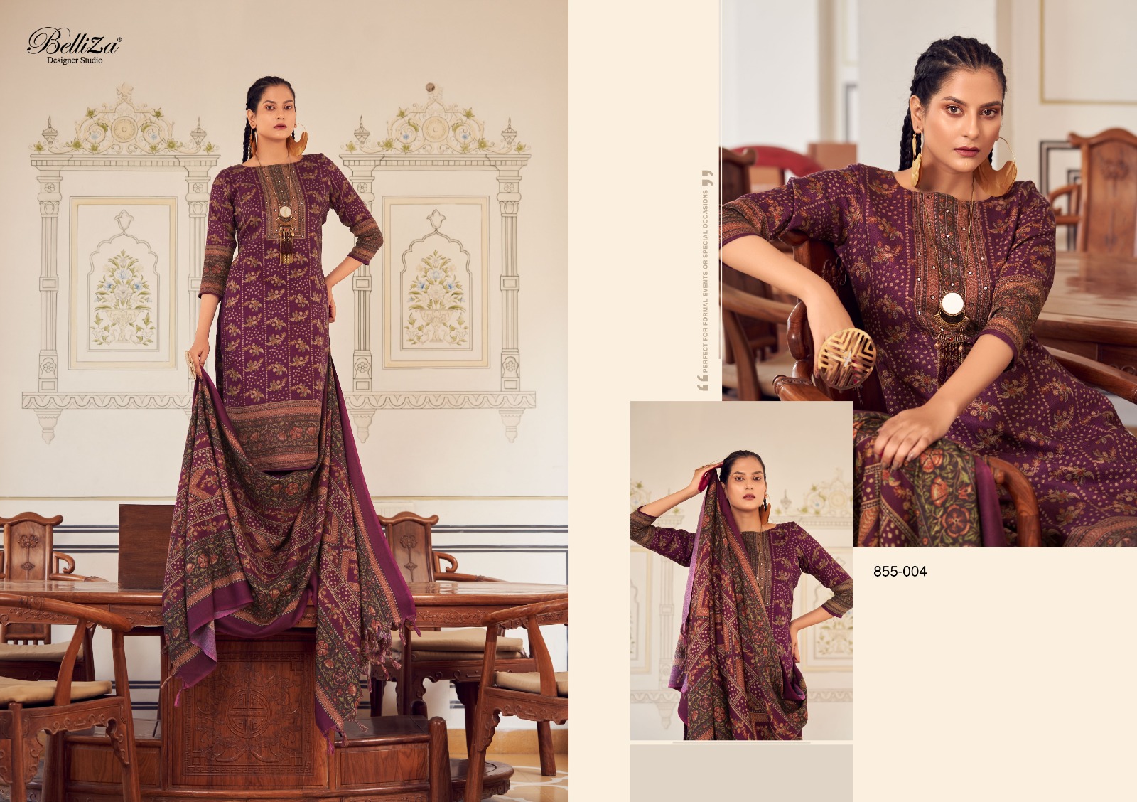 BELLIZA DESIGNER STUDIO HAIFA WINTER WEAR PASHMINA SUIT