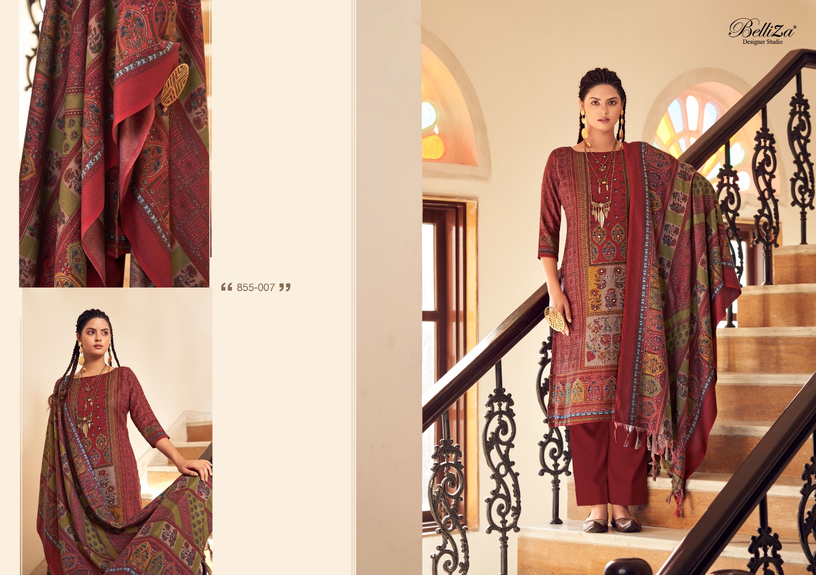 BELLIZA DESIGNER STUDIO HAIFA WINTER WEAR PASHMINA SUIT