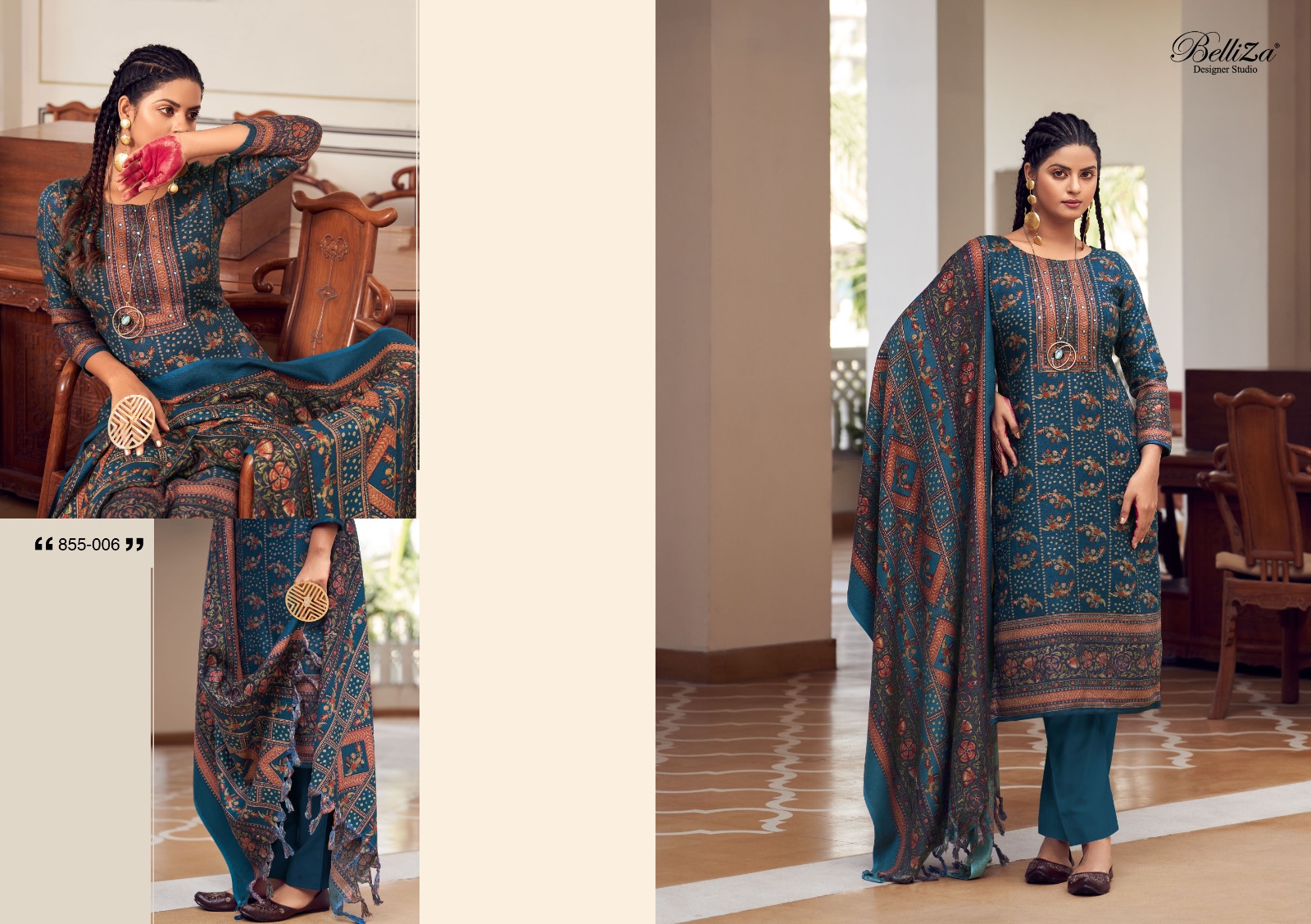 BELLIZA DESIGNER STUDIO HAIFA WINTER WEAR PASHMINA SUIT